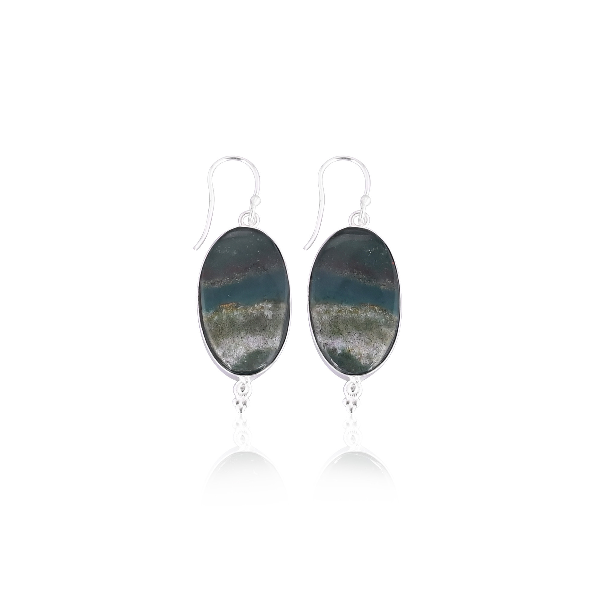 Blood Agate Oval Gemstone Silver Plated Brass Handmade Designer Earring Bezel Setting Earring