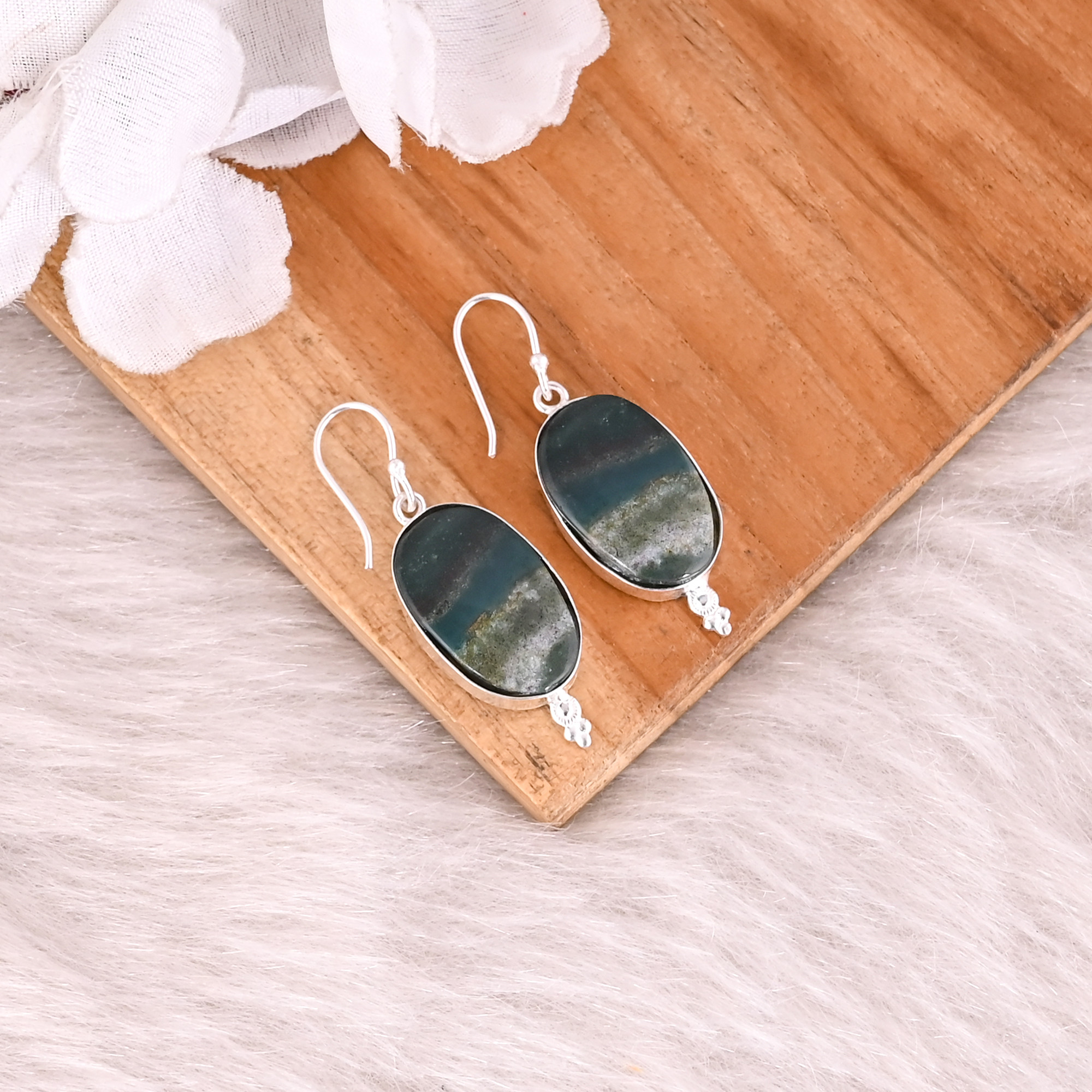 Blood Agate Oval Gemstone Silver Plated Brass Handmade Designer Earring Bezel Setting Earring
