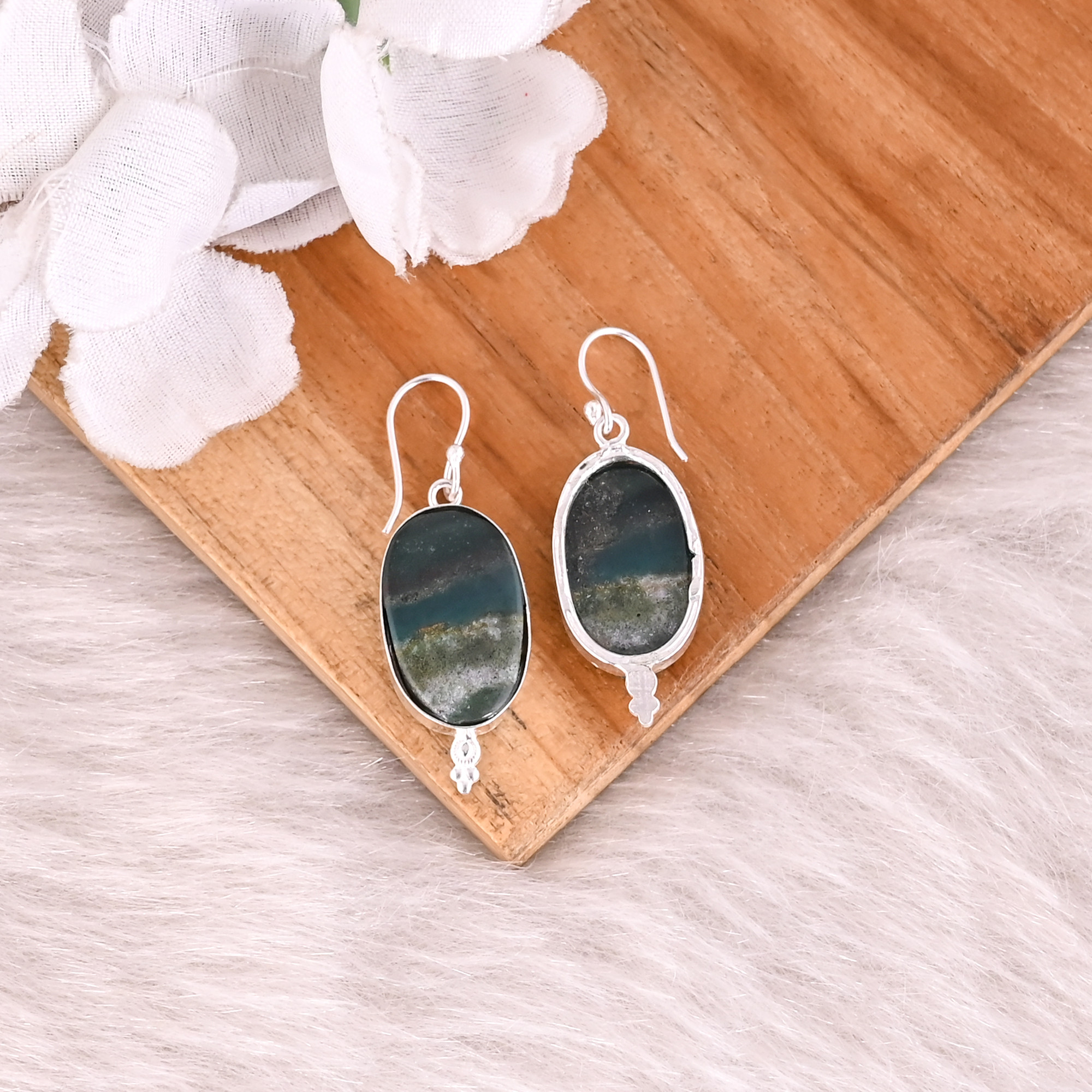 Blood Agate Oval Gemstone Silver Plated Brass Handmade Designer Earring Bezel Setting Earring