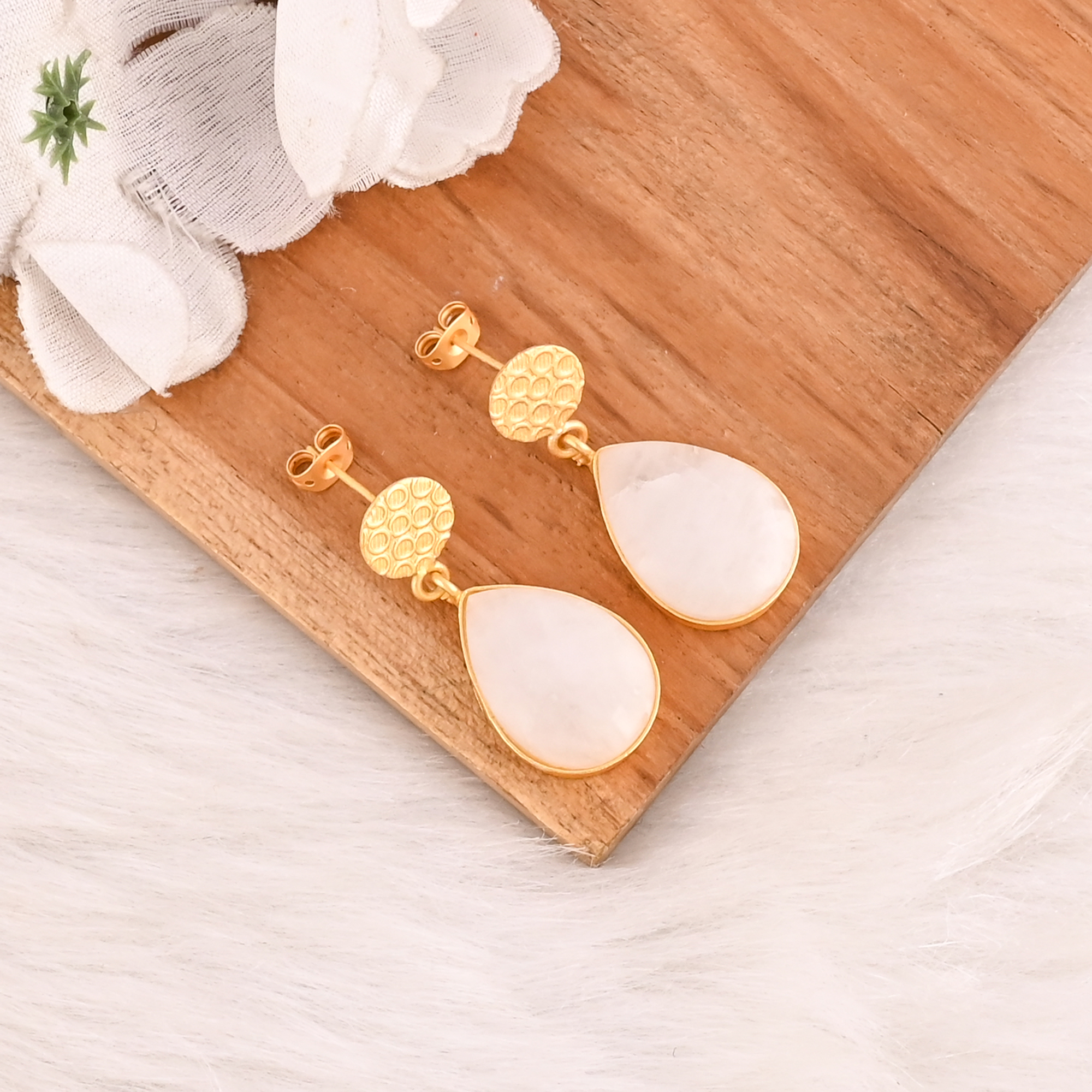 Natural White King Gemstone Brass Earrings Gold Plated Handmade Jewelry for Women  Wholesale Lot 10 Pairs