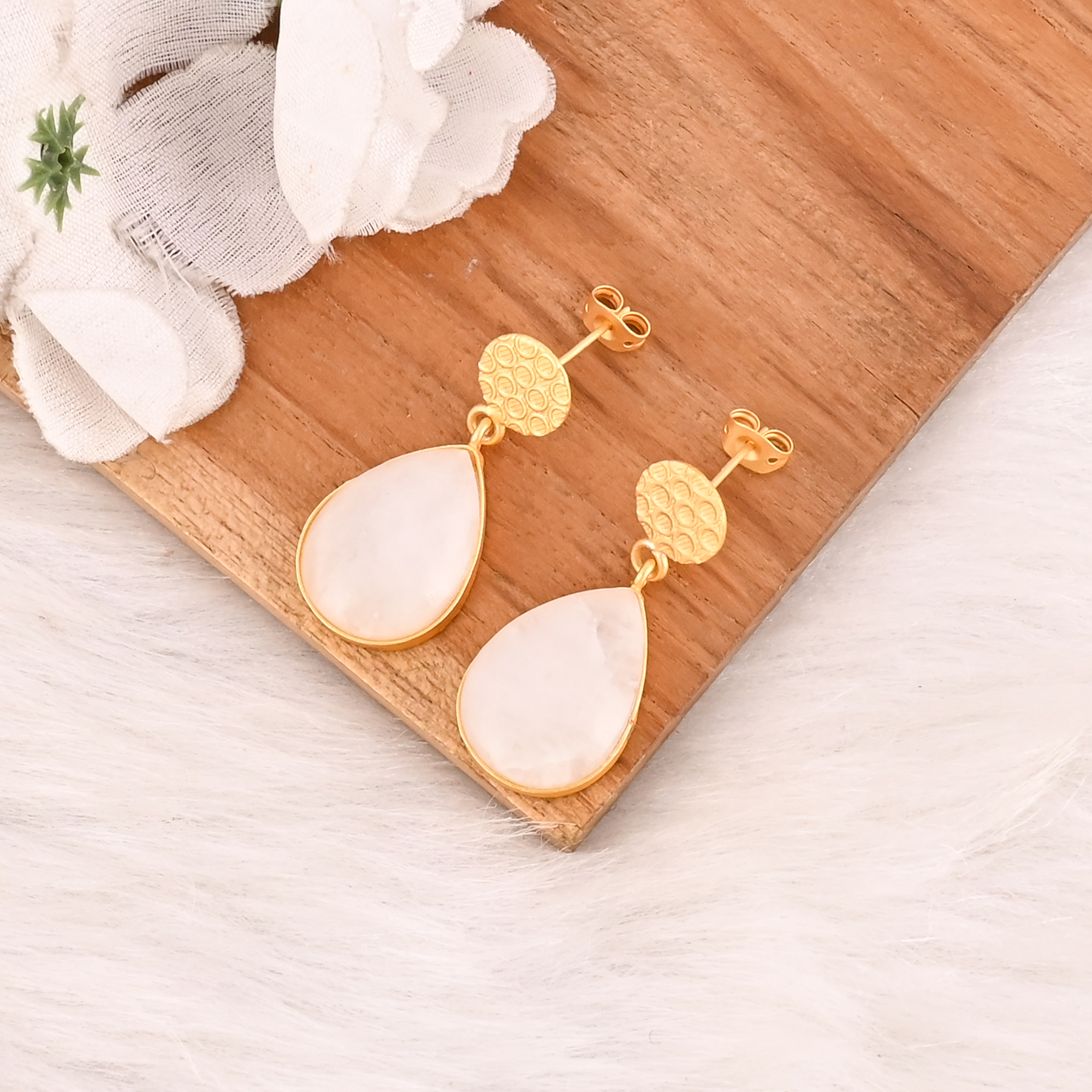 Natural White King Gemstone Brass Earrings Gold Plated Handmade Jewelry for Women  Wholesale Lot 10 Pairs