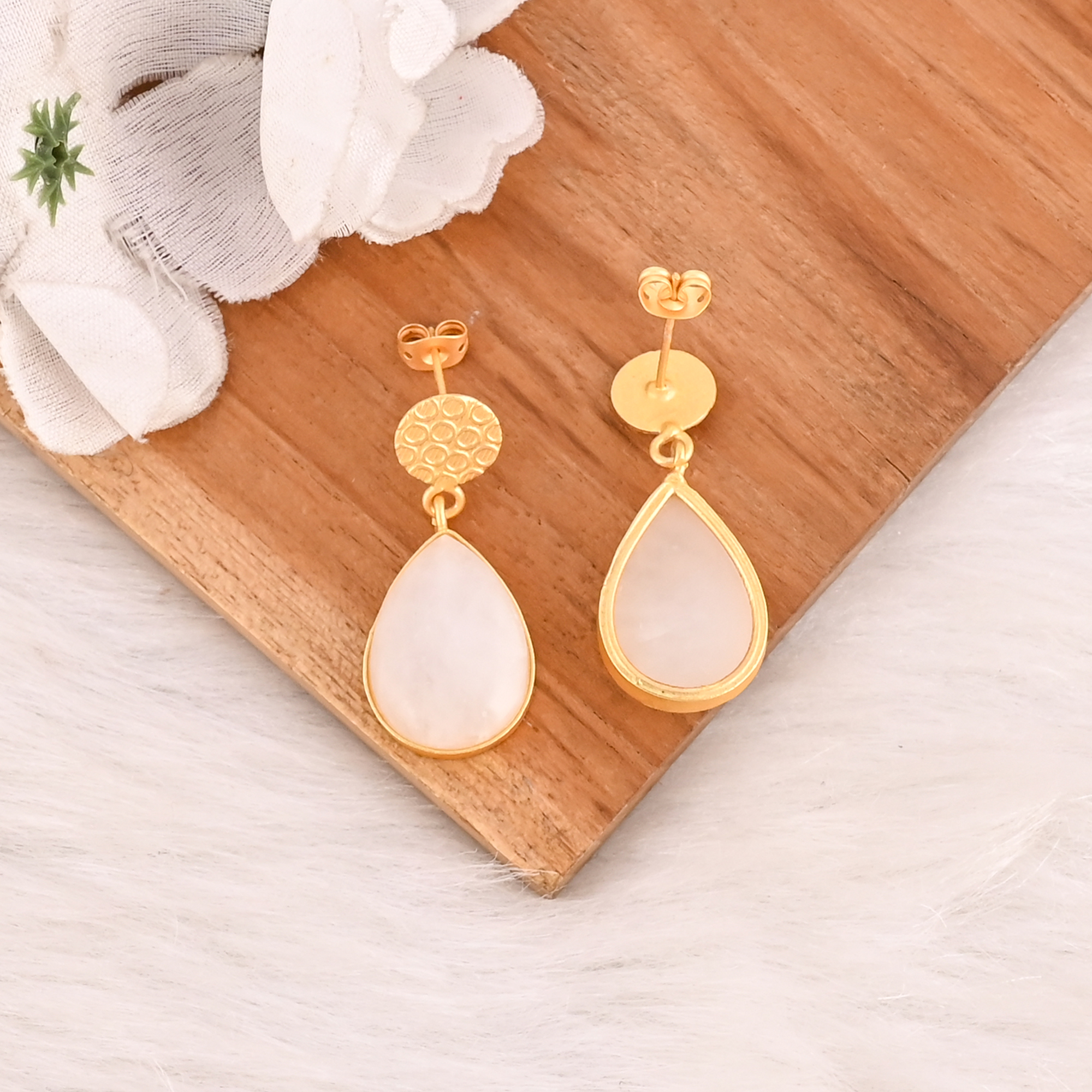 Natural White King Gemstone Brass Earrings Gold Plated Handmade Jewelry for Women  Wholesale Lot 10 Pairs