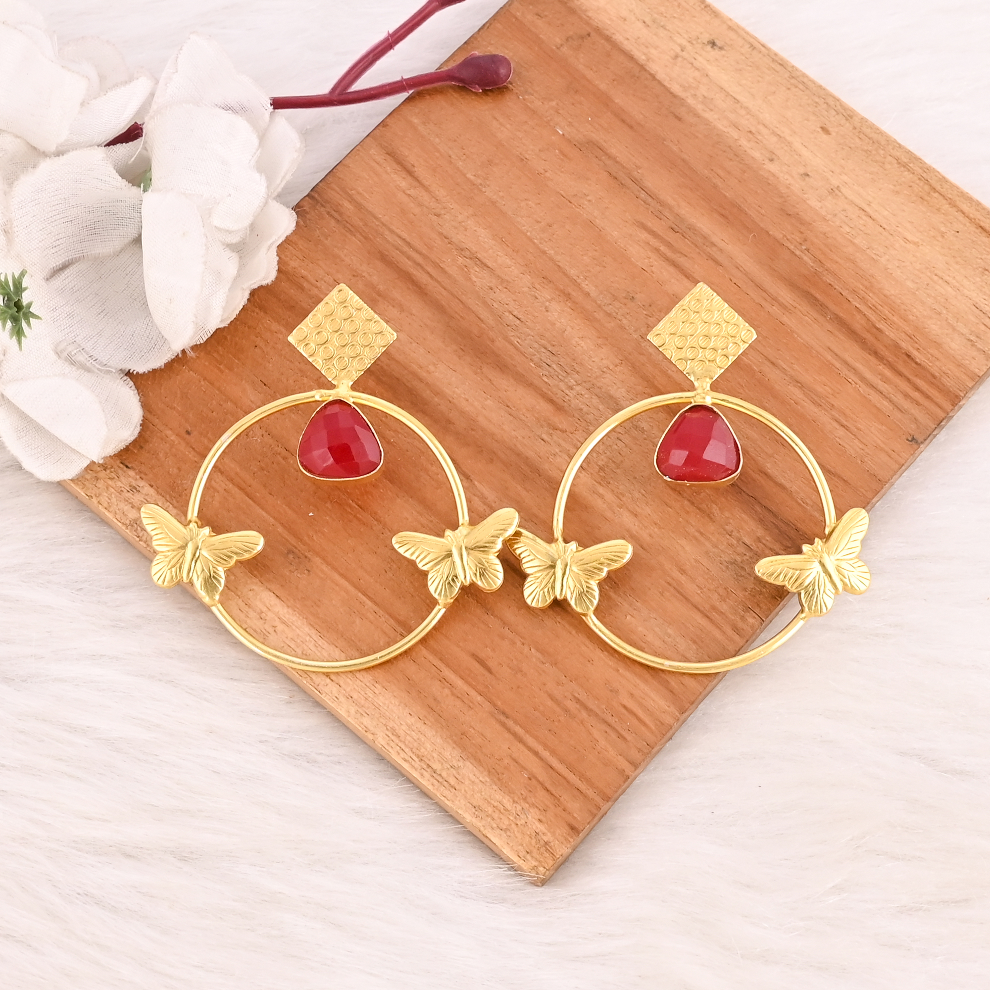Red Hydro Gemstone Brass Earrings Gold Plated Handmade Jewelry for Women Wholesale Lot 10 Pairs