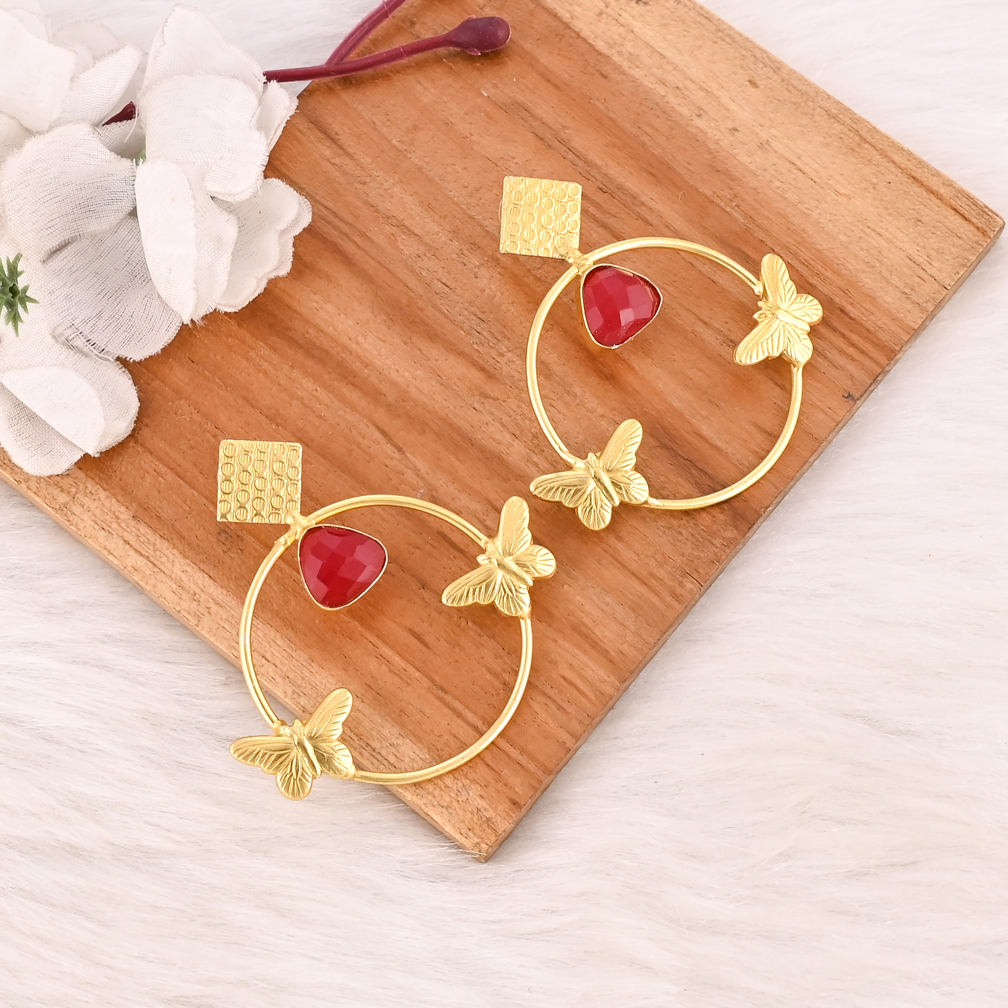 Red Hydro Gemstone Brass Earrings Gold Plated Handmade Jewelry for Women Wholesale Lot 10 Pairs