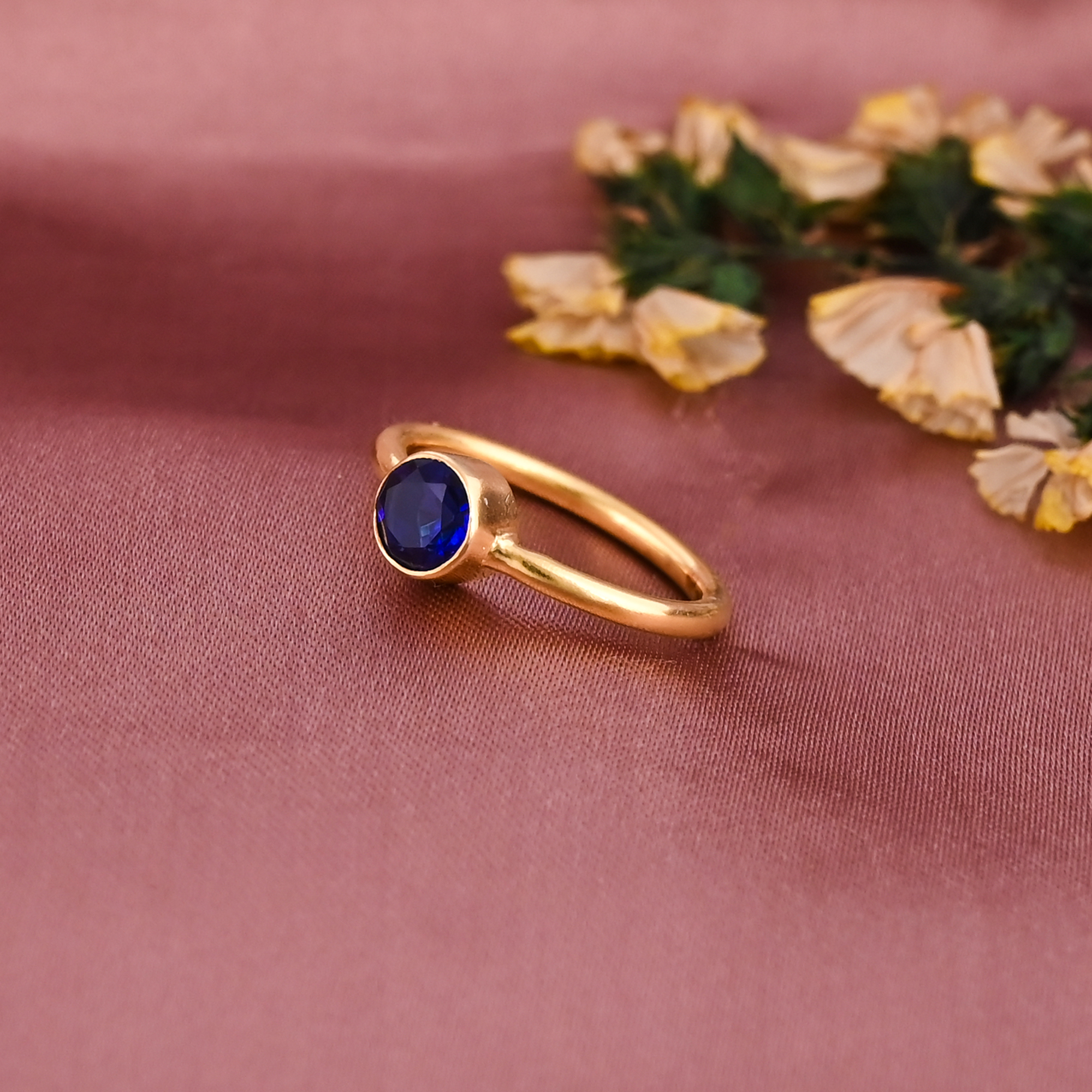 Ink Blue Hydro Gemstone Classic Ring  Gold Plated 925 Sterling Silver