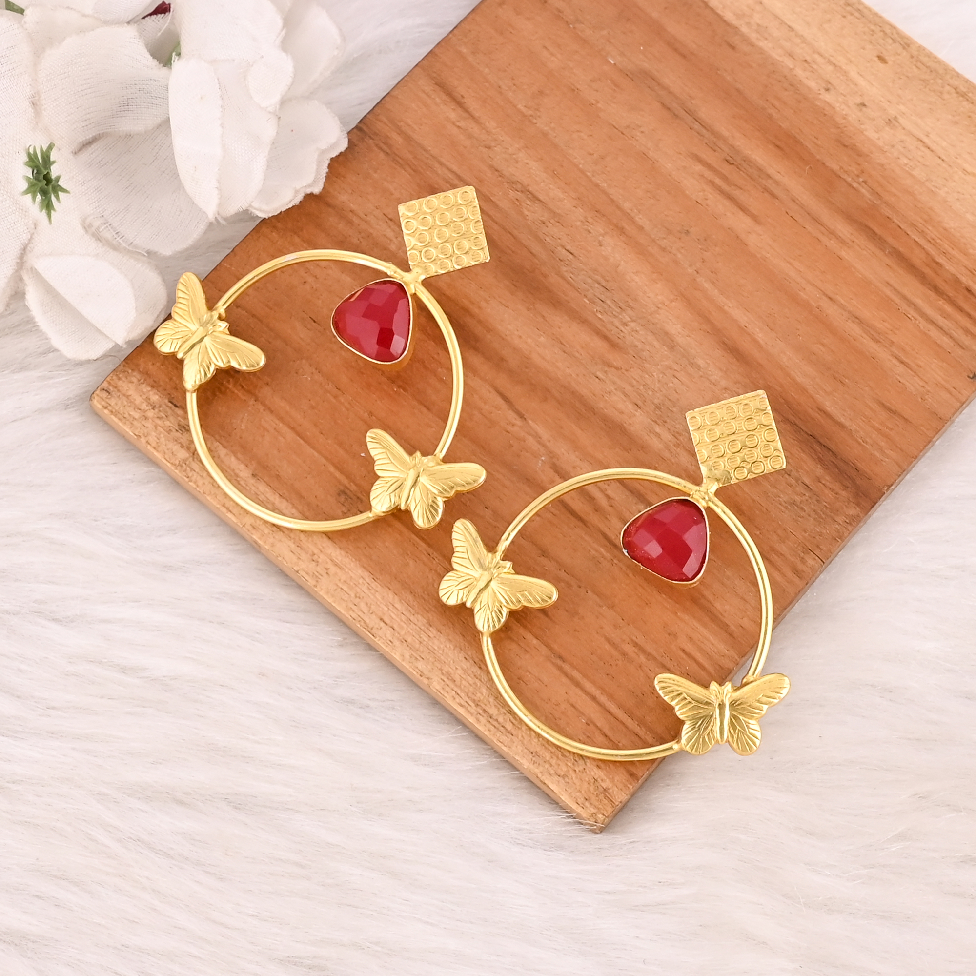 Red Hydro Gemstone Brass Earrings Gold Plated Handmade Jewelry for Women Wholesale Lot 10 Pairs