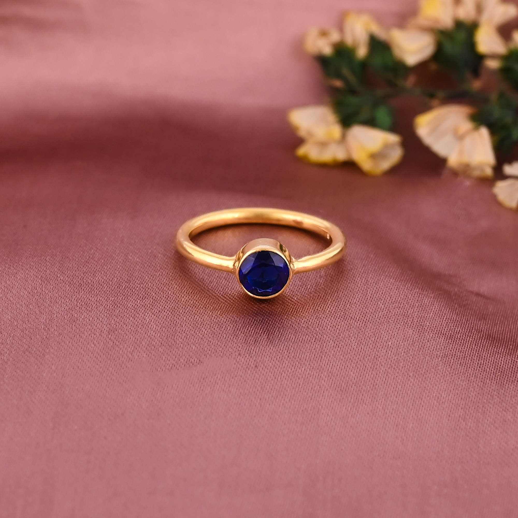 Ink Blue Hydro Gemstone Classic Ring Gold Plated 925 Sterling Silver