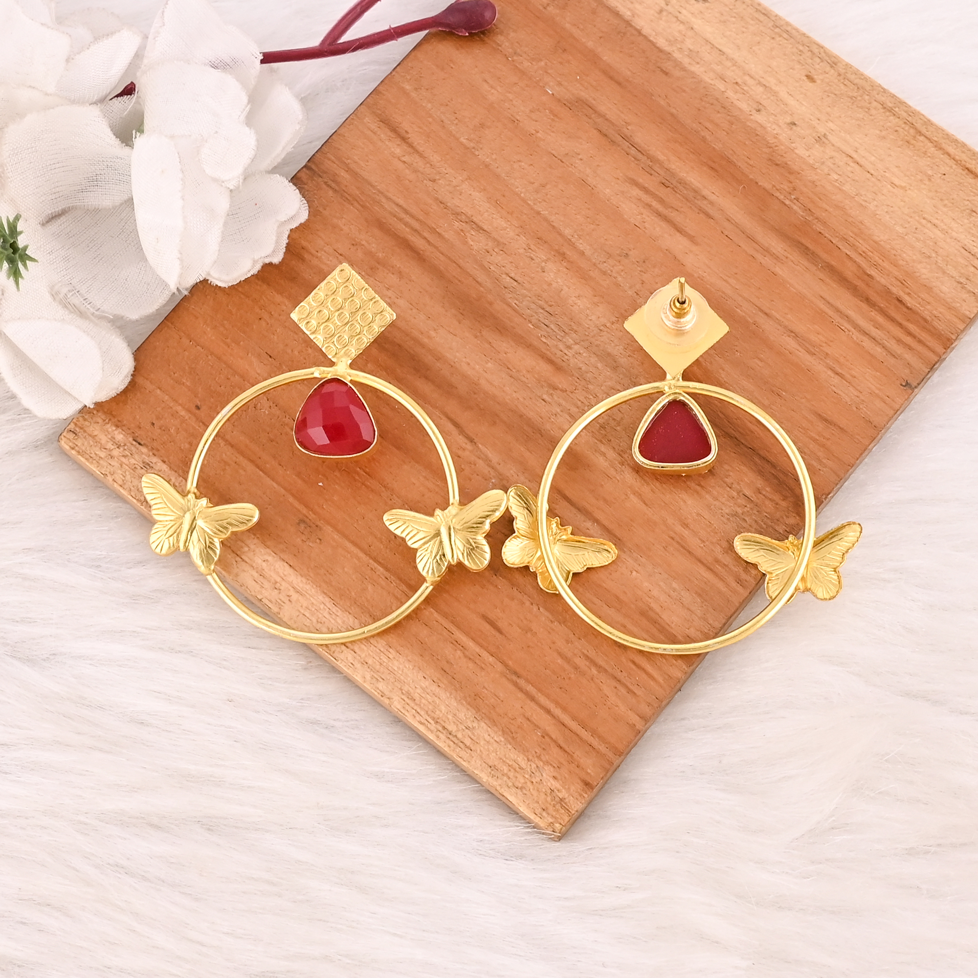 Red Hydro Gemstone Brass Earrings Gold Plated Handmade Jewelry for Women Wholesale Lot 10 Pairs