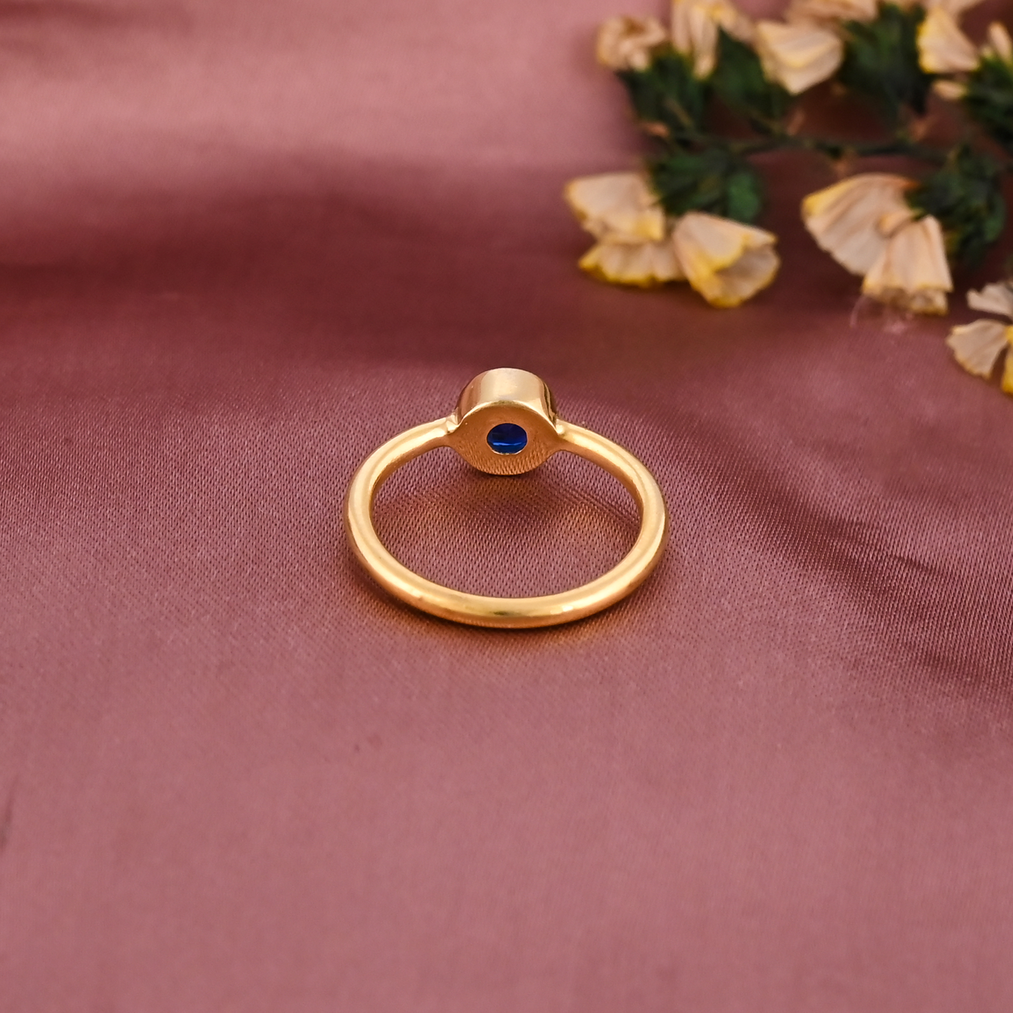 Ink Blue Hydro Gemstone Classic Ring Gold Plated 925 Sterling Silver
