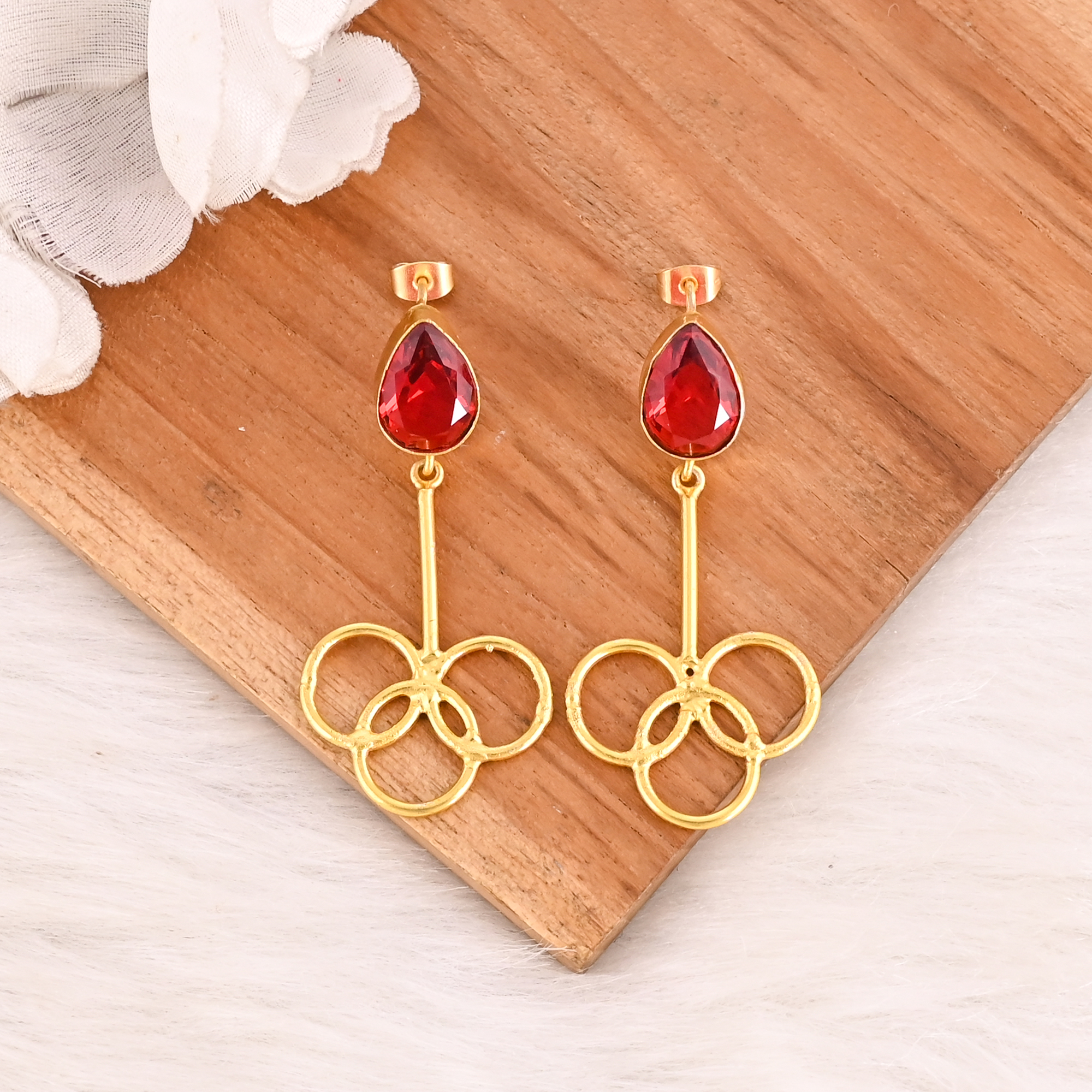 Red Hydro Gemstone Brass Earrings Gold Plated Handmade Jewelry for Women Wholesale Lot 10 Pairs