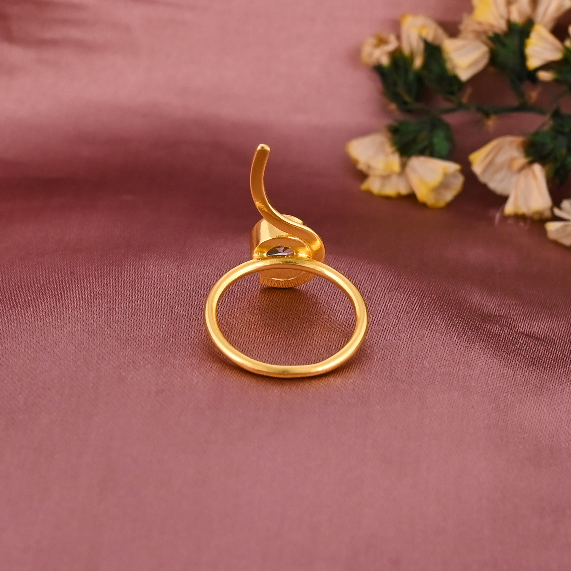 Stylish Cubic Zirconia Gemstone Ring  Gold Plated Brass