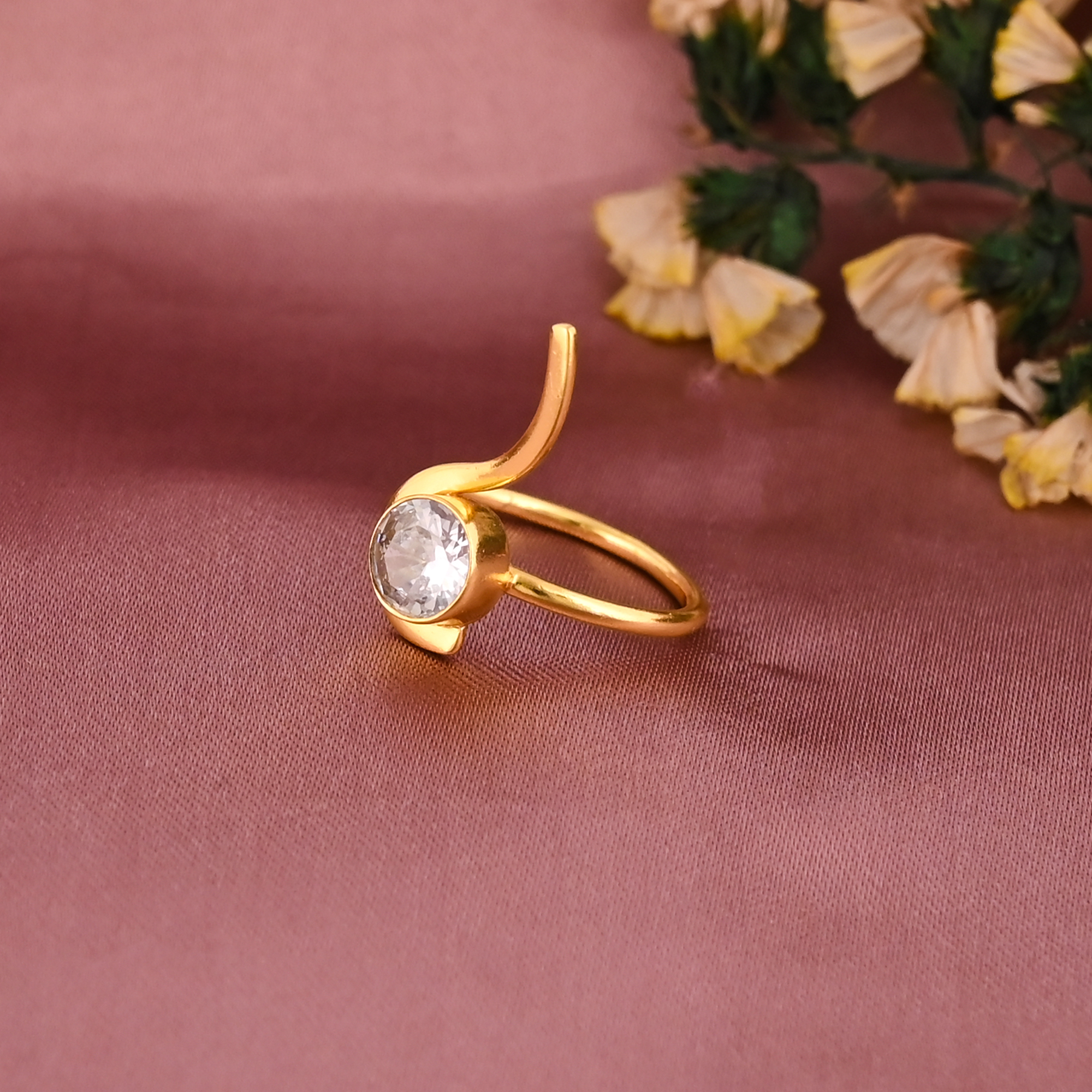 Stylish Cubic Zirconia Gemstone Ring  Gold Plated Brass