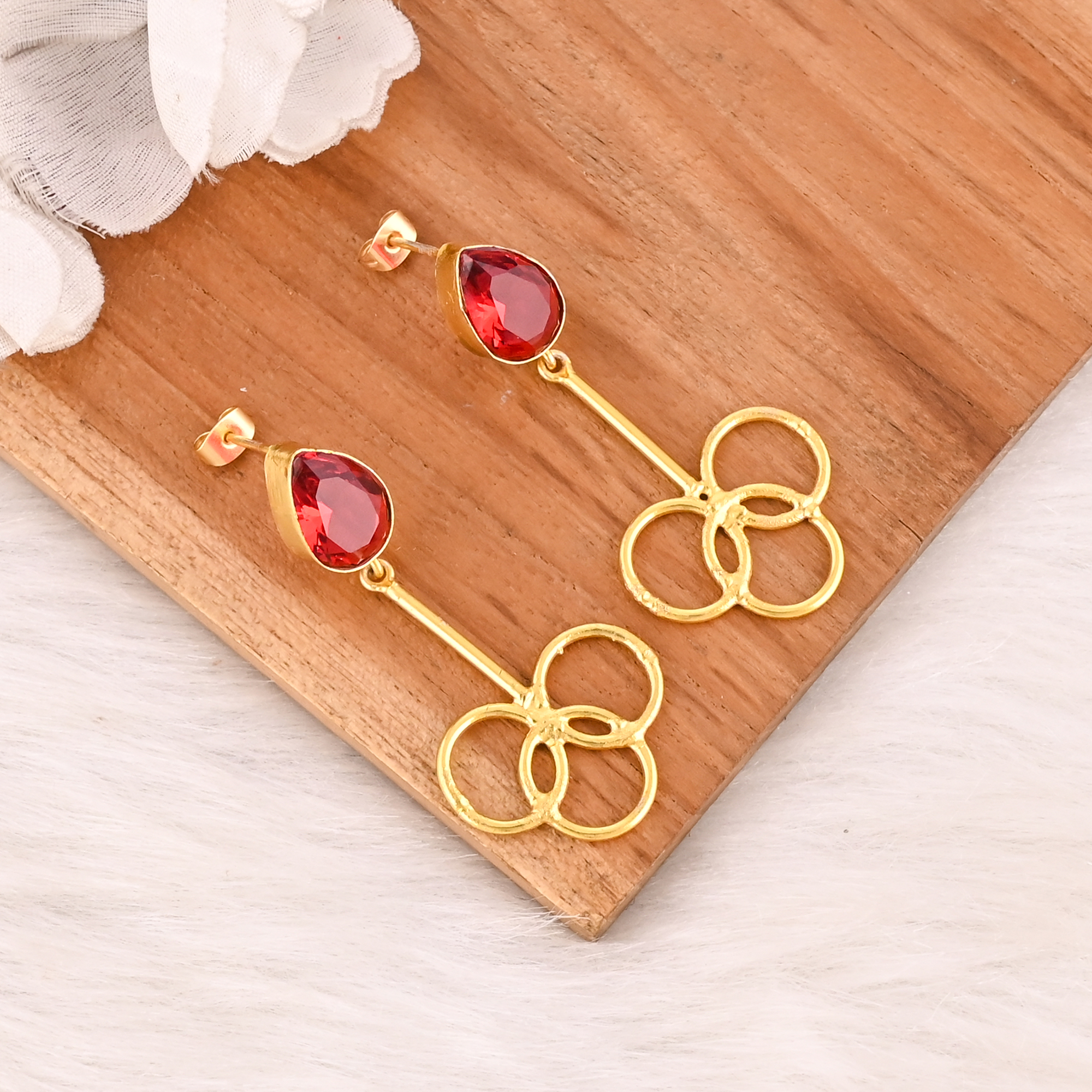 Red Hydro Gemstone Brass Earrings Gold Plated Handmade Jewelry for Women Wholesale Lot 10 Pairs