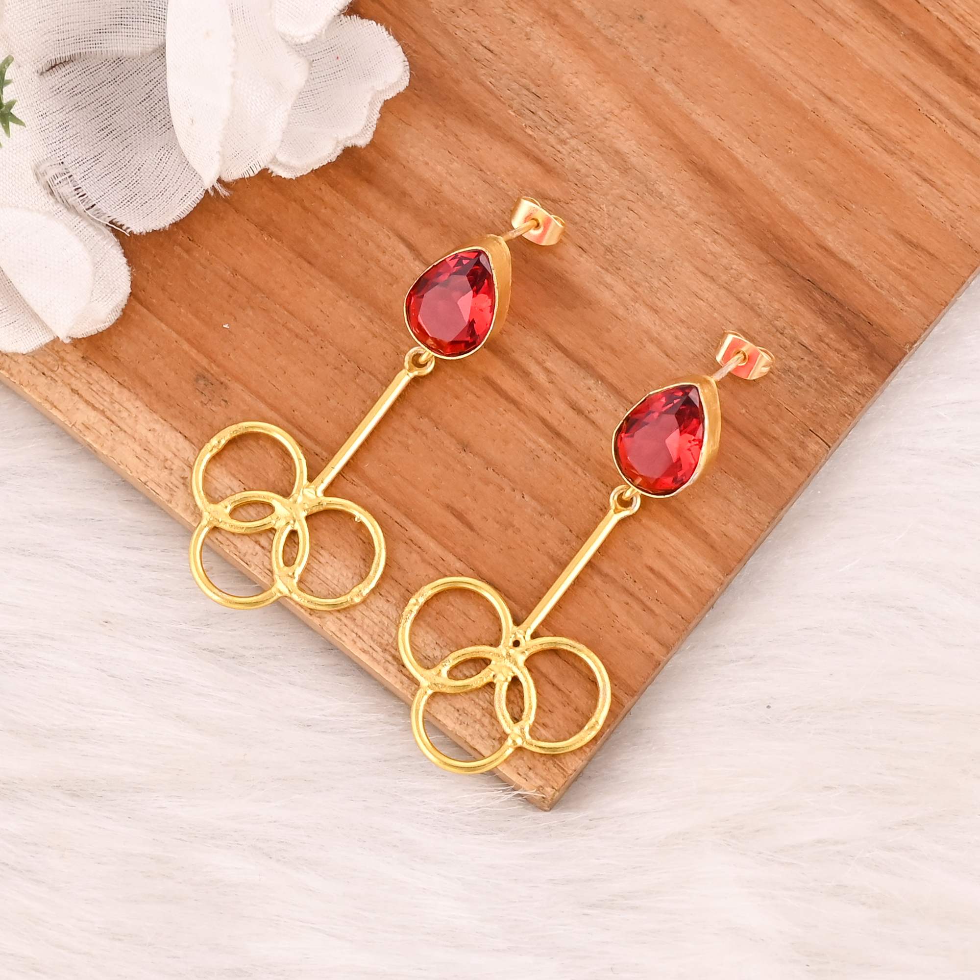 Red Hydro Gemstone Brass Earrings Gold Plated Handmade Jewelry for Women Wholesale Lot 10 Pairs