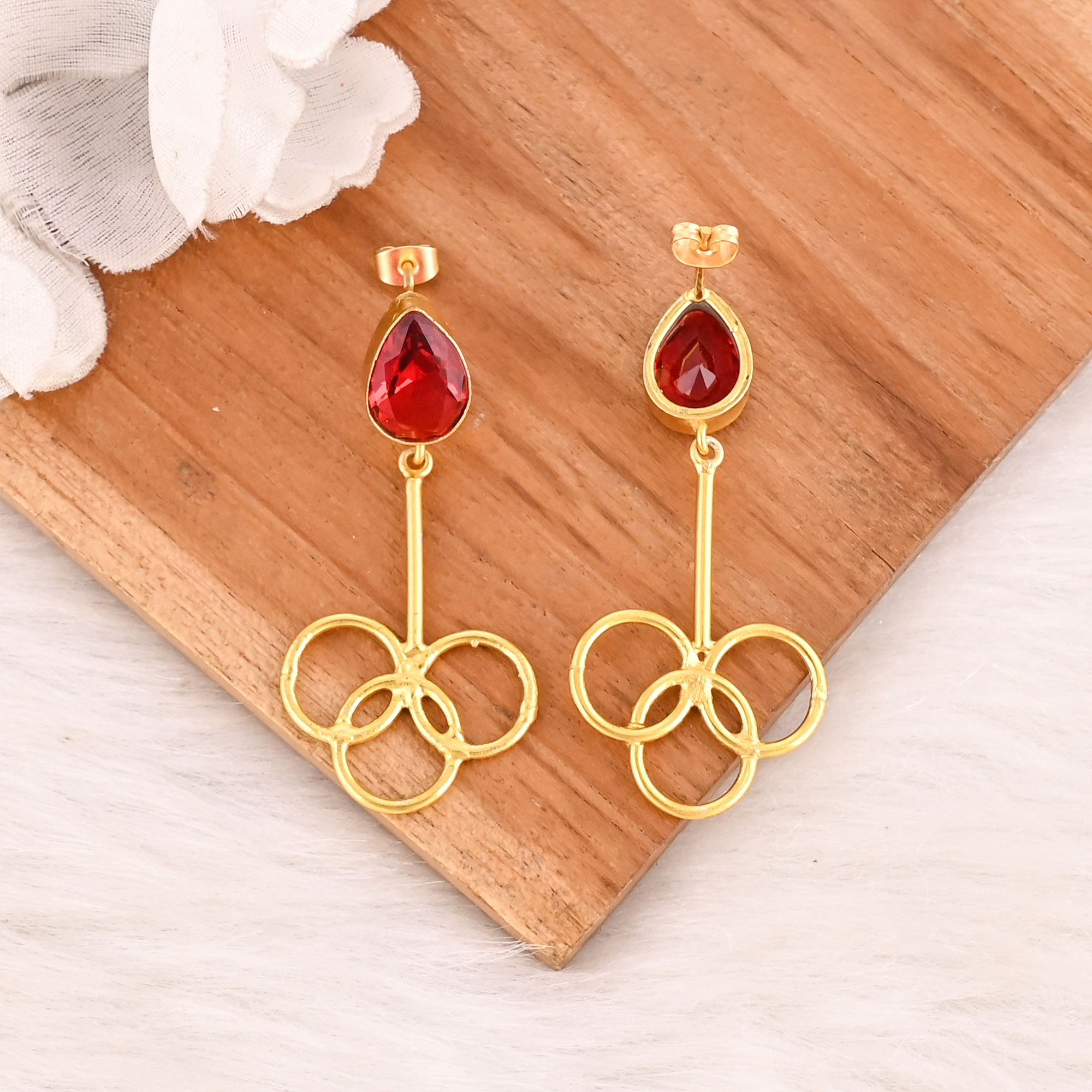 Red Hydro Gemstone Brass Earrings Gold Plated Handmade Jewelry for Women Wholesale Lot 10 Pairs