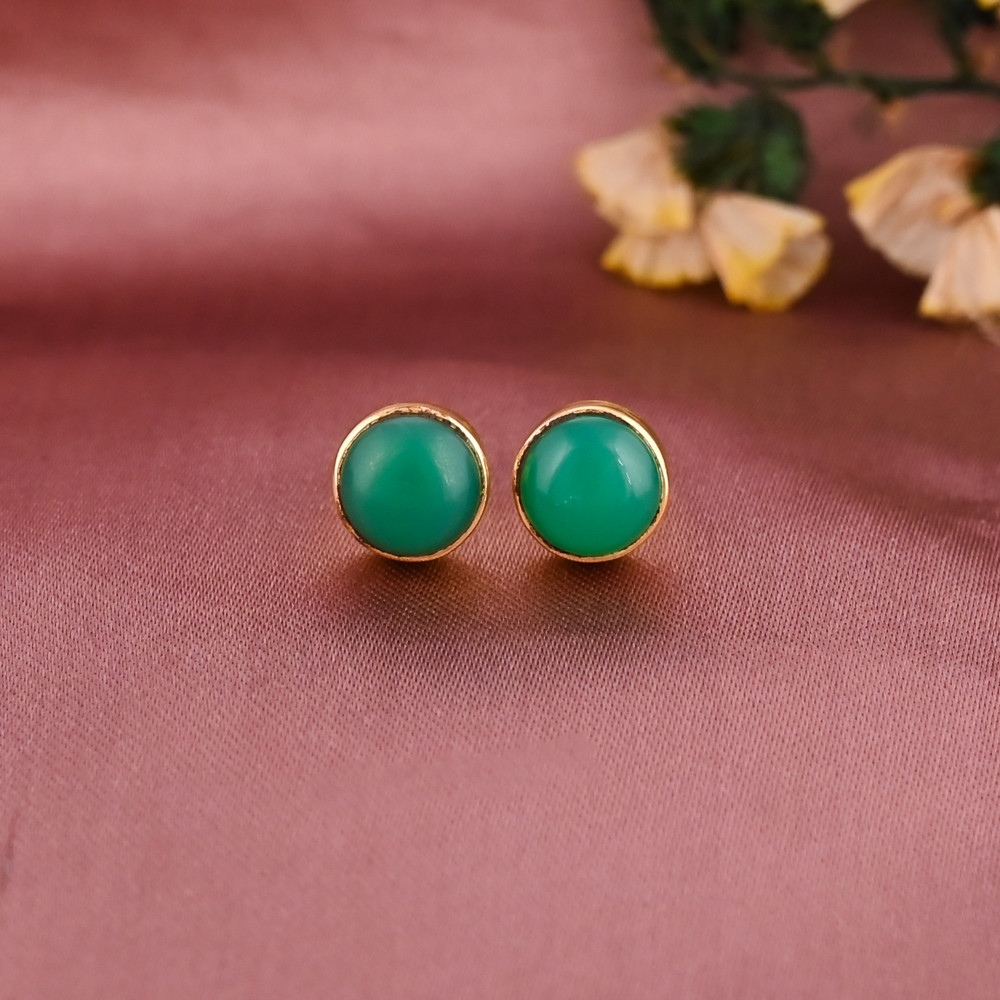Image of Chrysoprase Solitaire Stud Earrings | Gold Plated 925 Silver