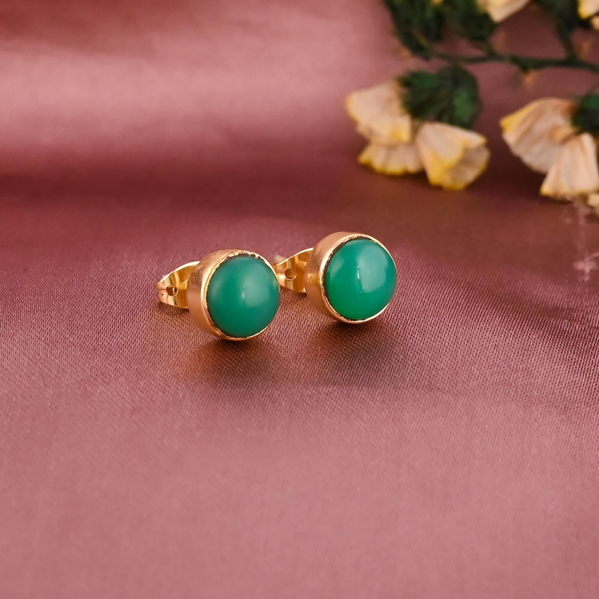 Natural Chrysoprase Minimalist Stud Earring