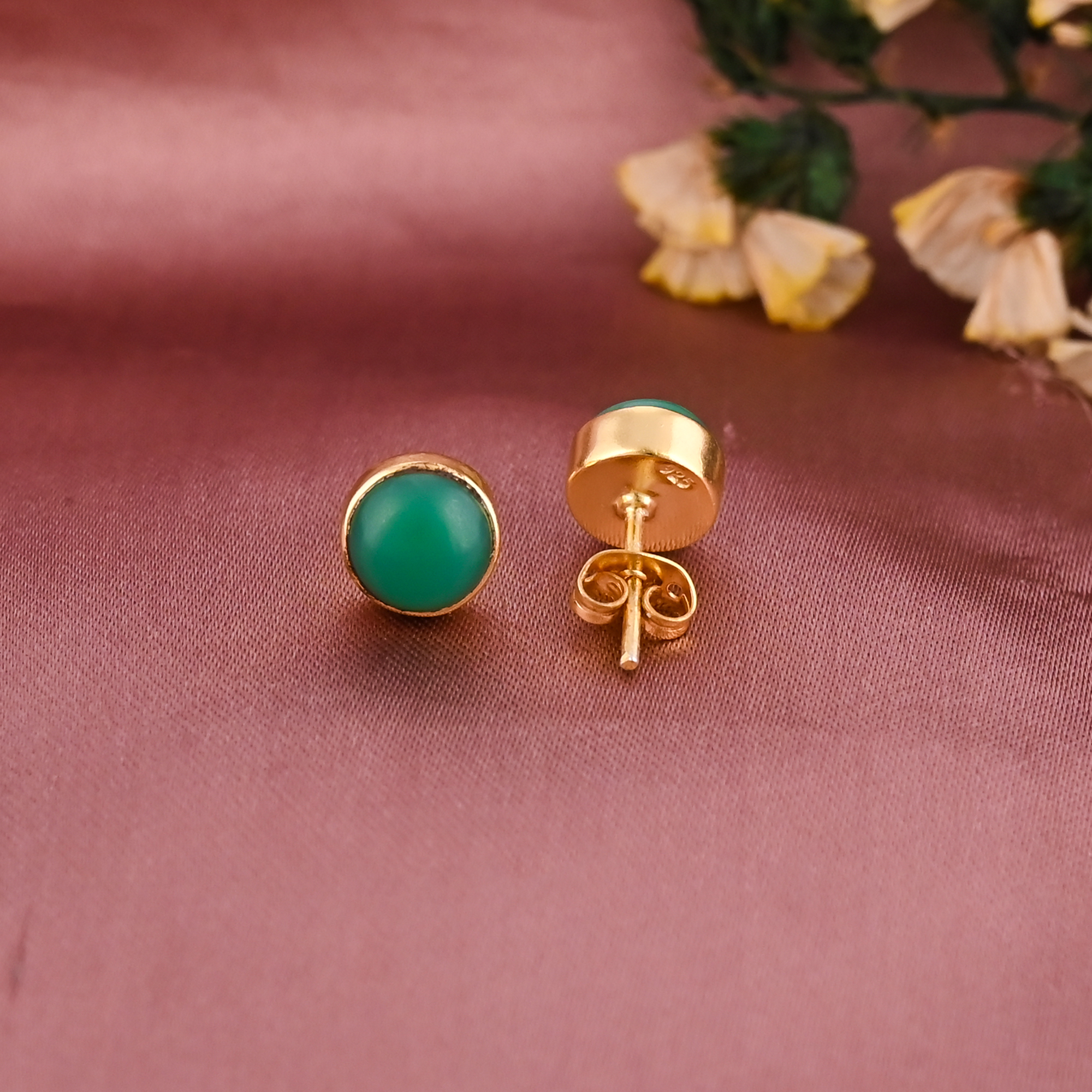 Natural Chrysoprase Minimalist Stud Earring