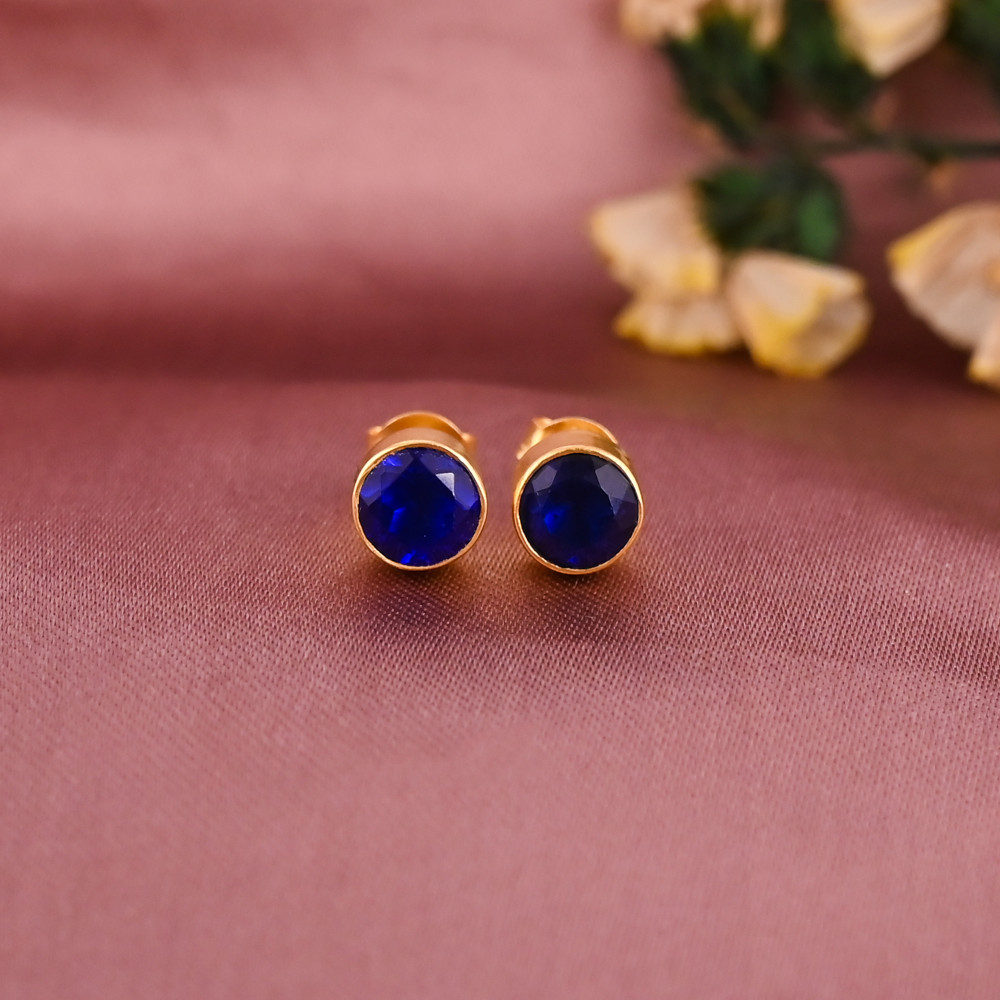 Image of Royal Blue Hydro Solitaire Stud Earrings | Gold Plated 925 Silver