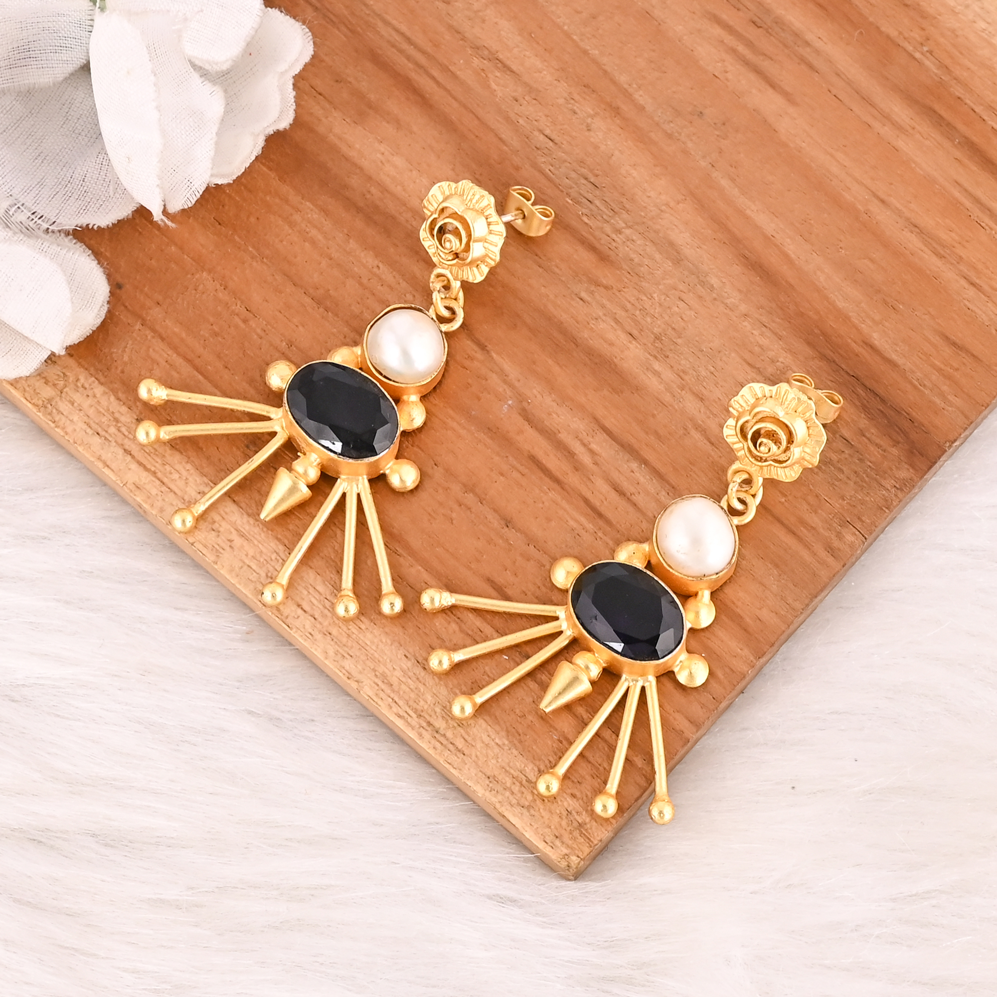 Pearl  Iolite Hydro Gemstone Brass Earrings Gold Plated Handmade Jewelry for Women Wholesale Lot 10 Pairs