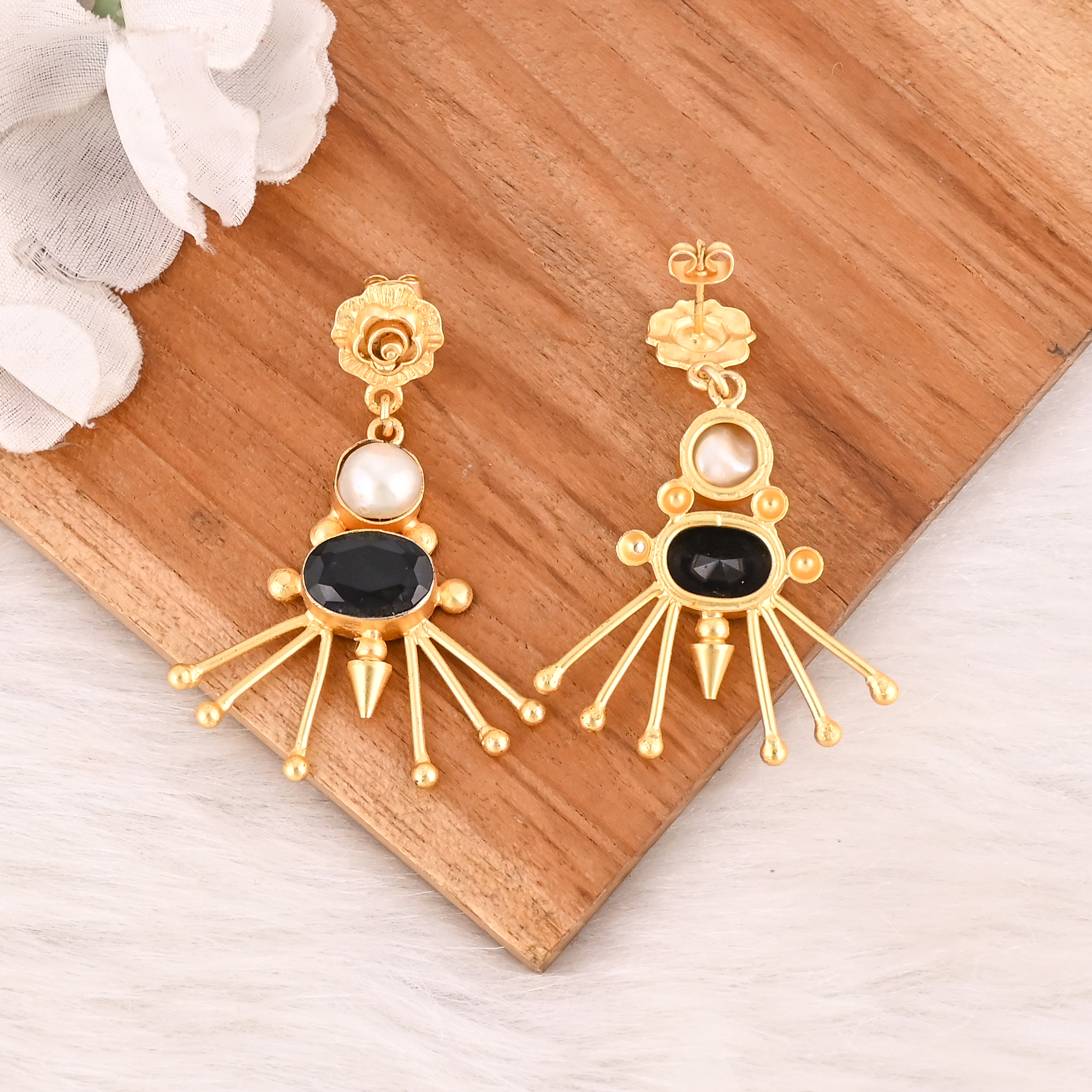 Pearl  Iolite Hydro Gemstone Brass Earrings Gold Plated Handmade Jewelry for Women Wholesale Lot 10 Pairs