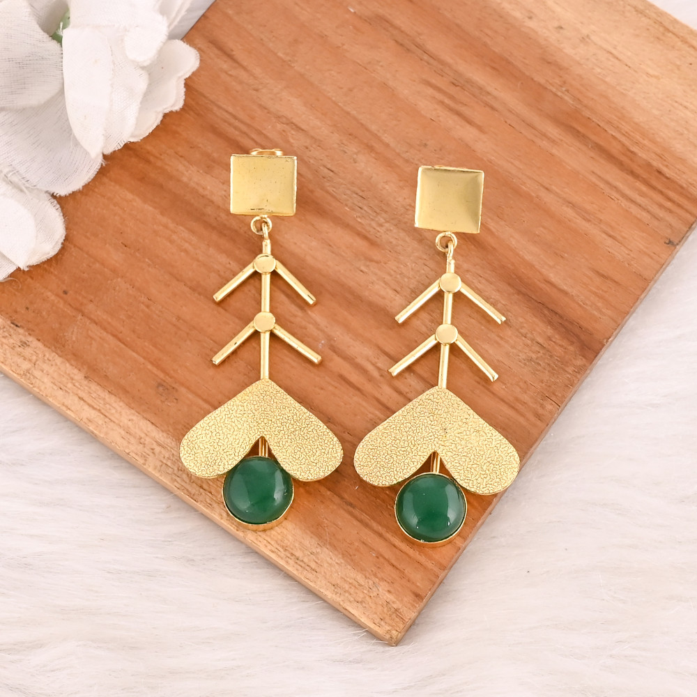 Image of Stylish Green Onyx Gemstone Brass Earrings Handmade Stylish Jewelry for Women  Wholesale Lot 10 Pairs
