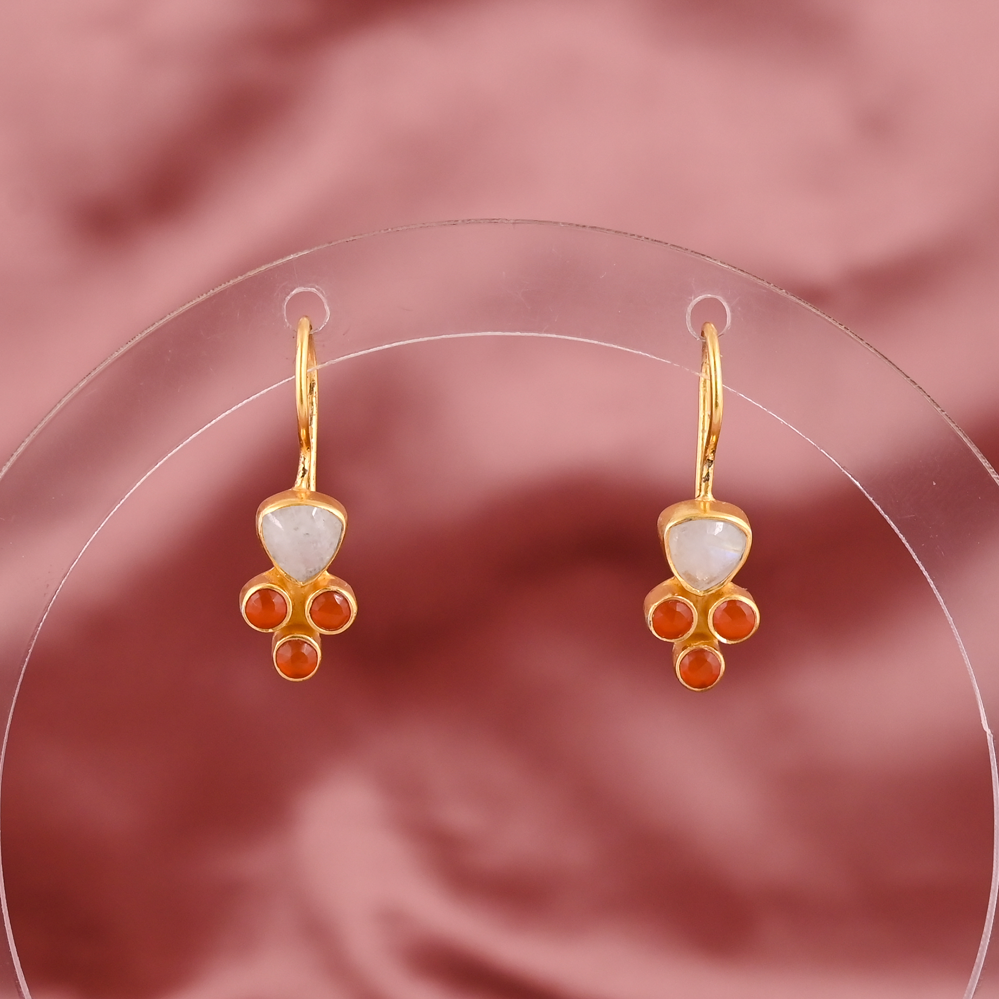 Red Onyx Rainbow Moonstone Silver Earrings