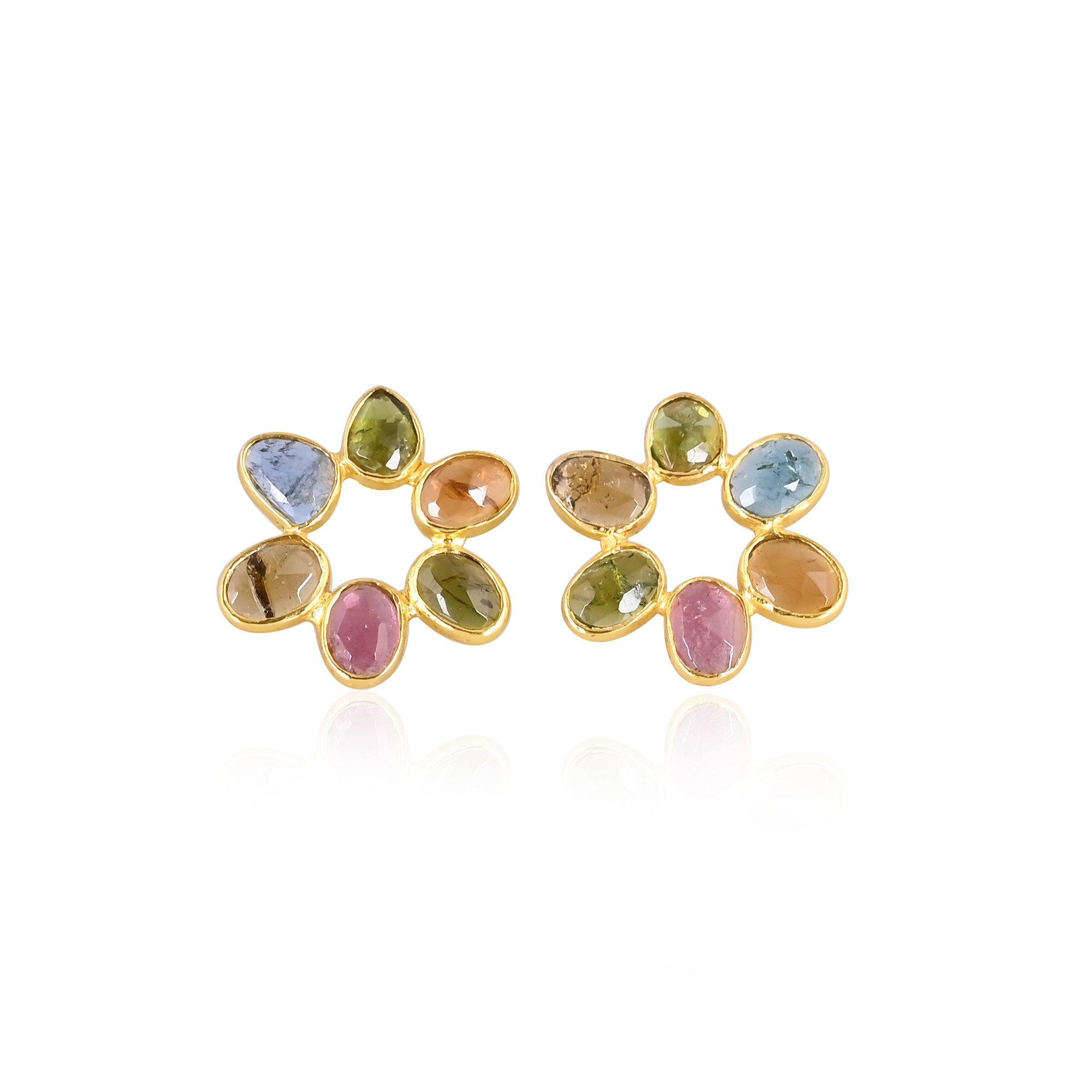 Elegant Design Multi Tourmaline Gemstone Stud Earrings 925 Sterling Silver Beautiful Handmade Women Earrings Gift for Her