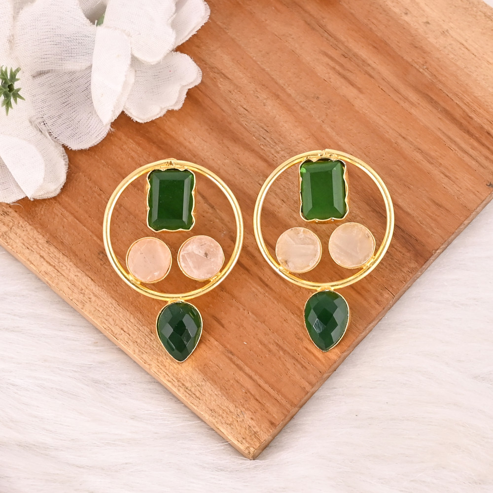 Image of Elegant Green Hydro &amp; White Druzy Gemstone Brass Earrings Designer Jewelry for Women Wholesale Lot 10 Pairs