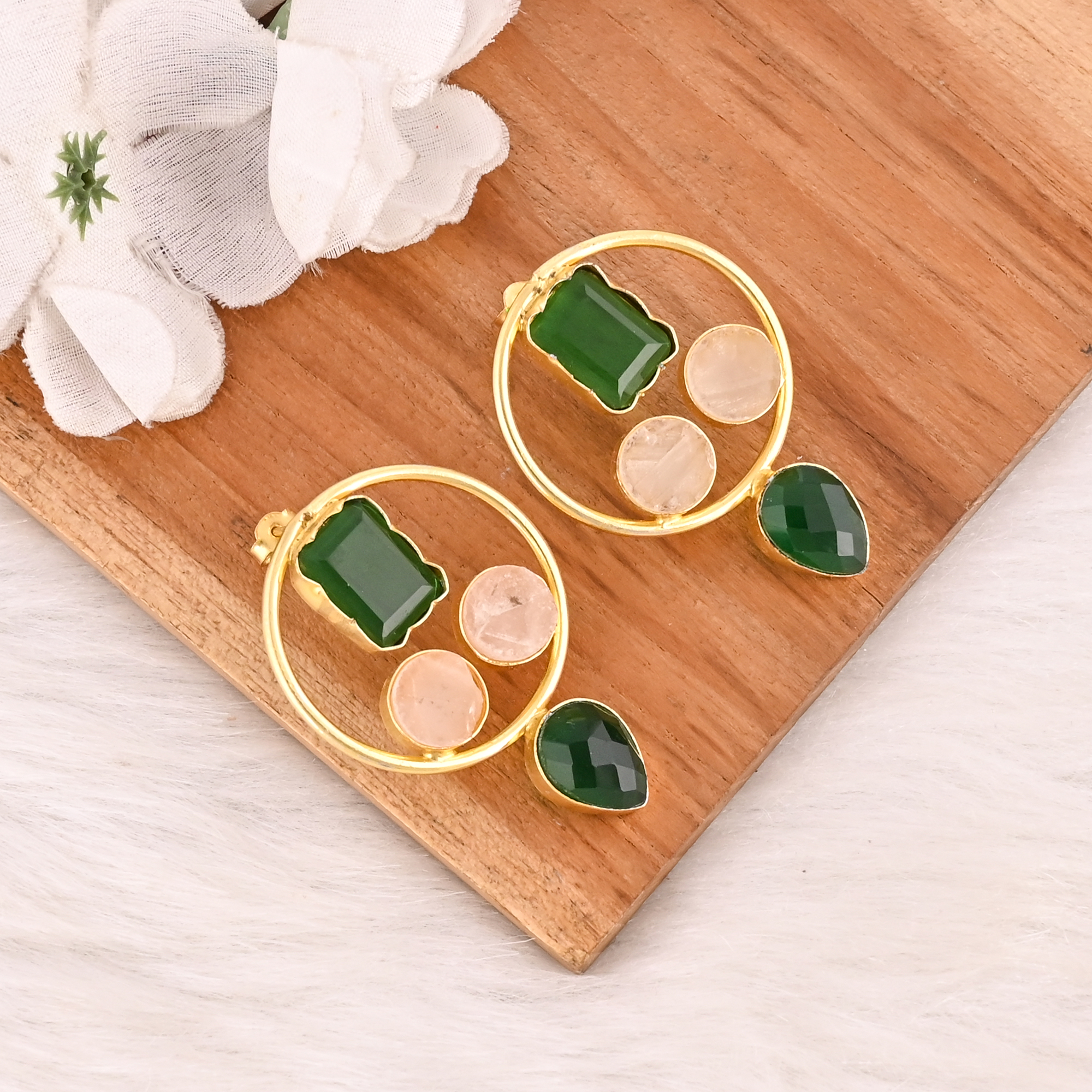 Elegant Green Hydro  White Druzy Gemstone Brass Earrings Designer Jewelry for Women Wholesale Lot 10 Pairs