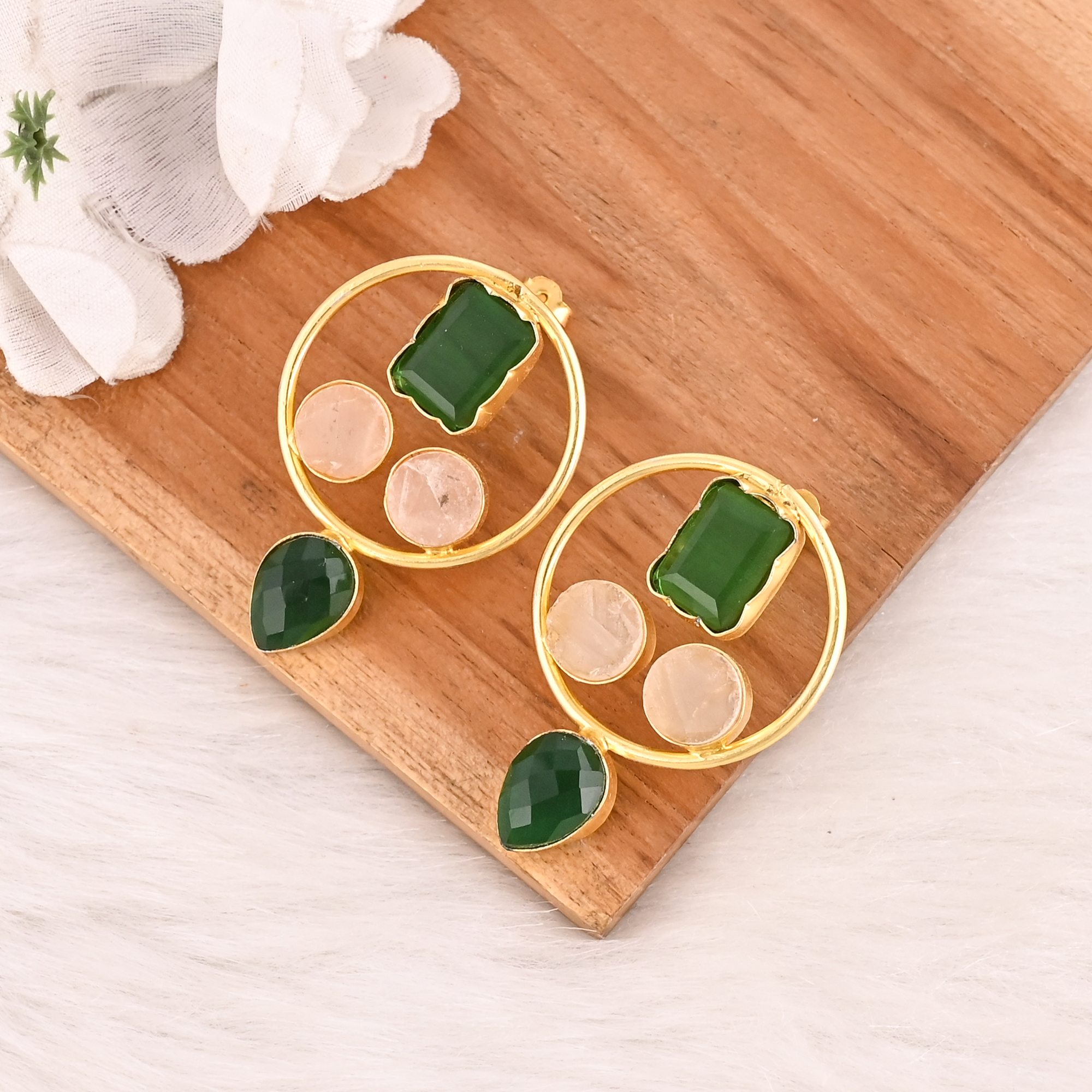 Elegant Green Hydro  White Druzy Gemstone Brass Earrings Designer Jewelry for Women Wholesale Lot 10 Pairs