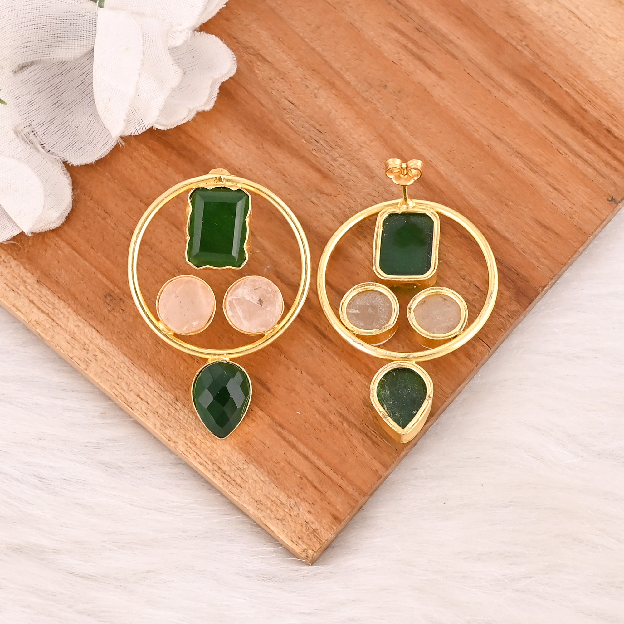 Elegant Green Hydro  White Druzy Gemstone Brass Earrings Designer Jewelry for Women Wholesale Lot 10 Pairs