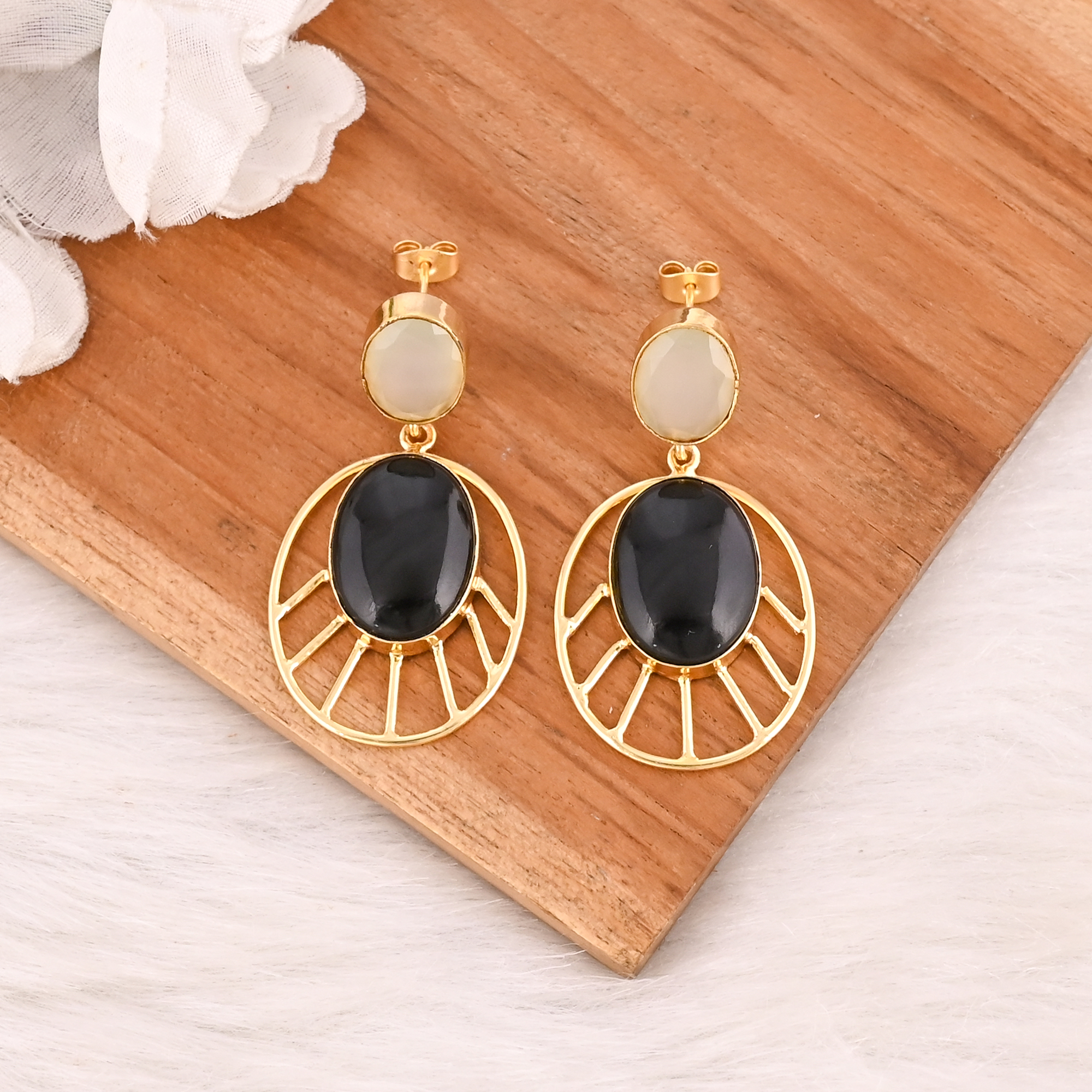 Natural Black Onyx  White Onyx Gemstone Drop Earrings Vintage Fashion Jewelry for Womens Wholesale Lot 10 Pairs