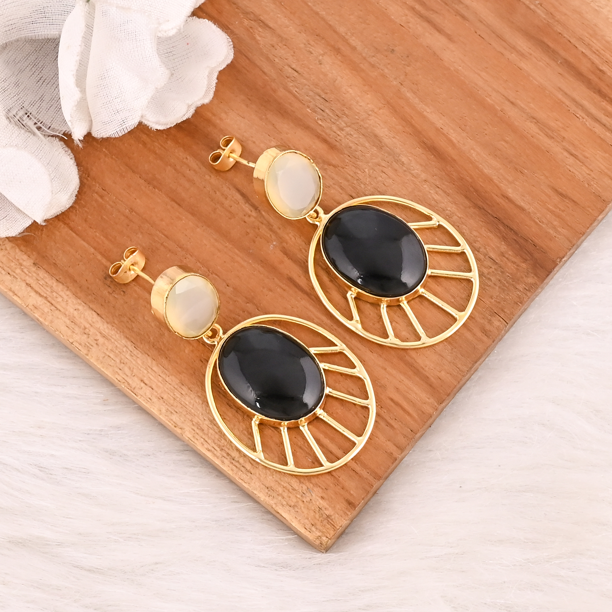 Natural Black Onyx  White Onyx Gemstone Drop Earrings Vintage Fashion Jewelry for Womens Wholesale Lot 10 Pairs