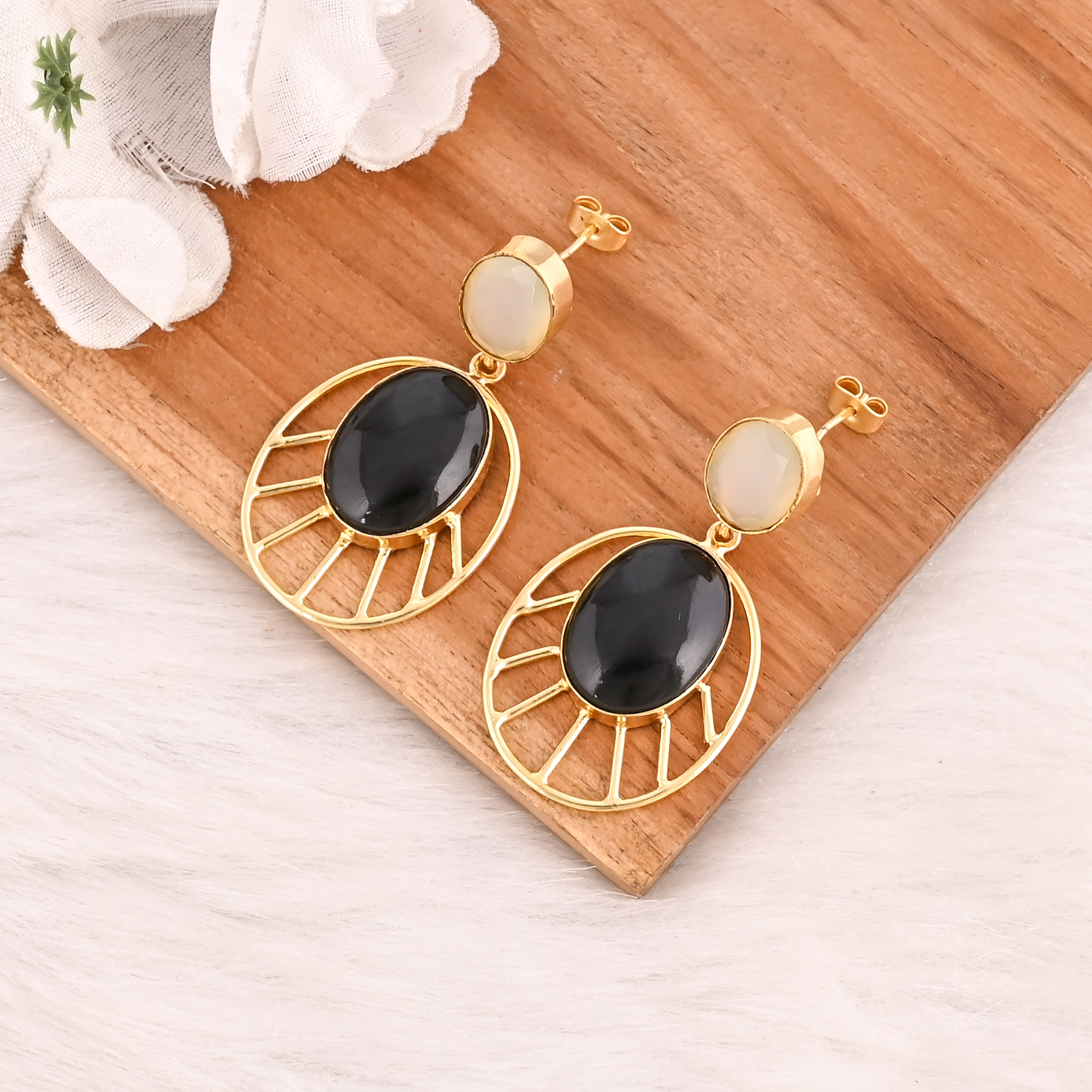 Natural Black Onyx  White Onyx Gemstone Drop Earrings Vintage Fashion Jewelry for Womens Wholesale Lot 10 Pairs