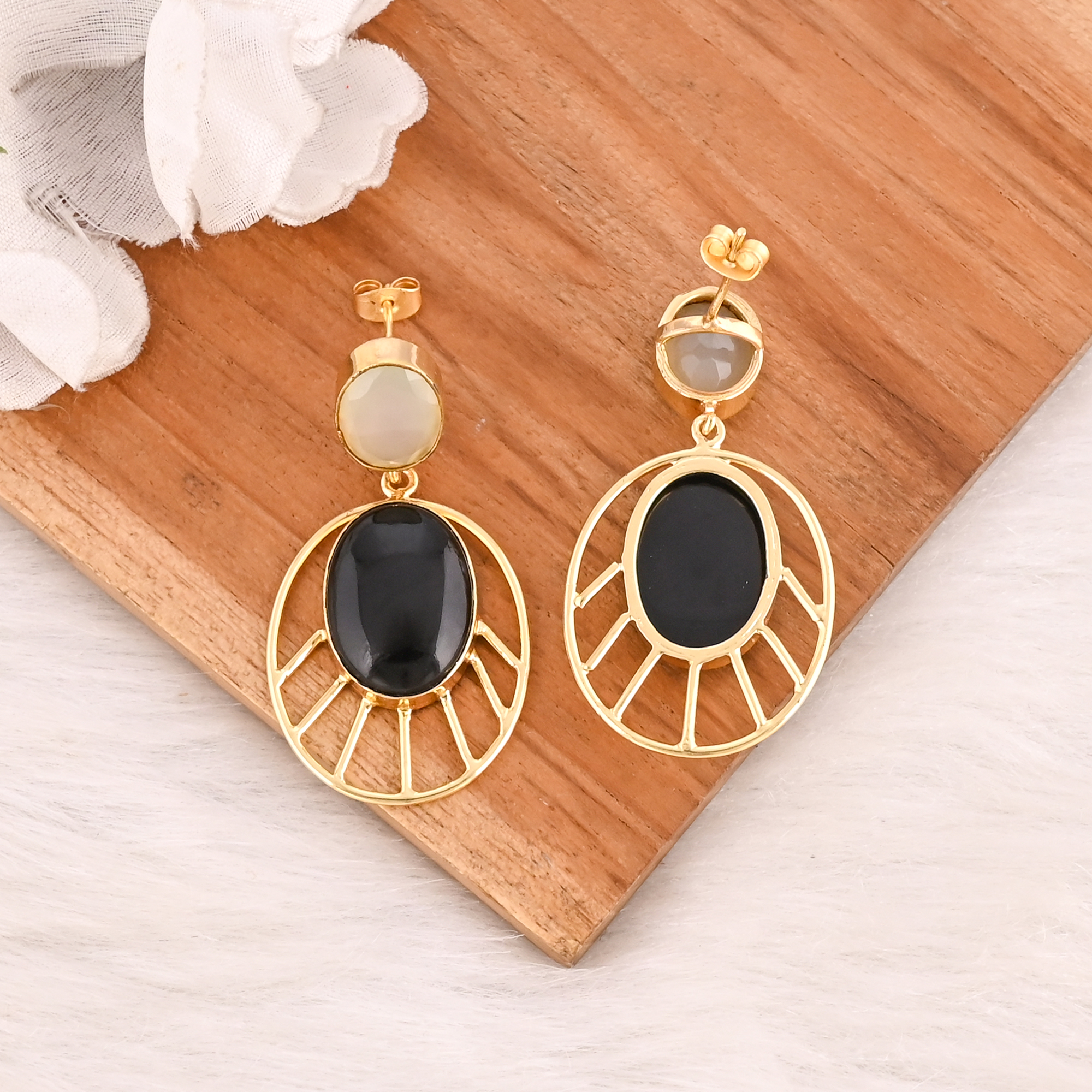 Natural Black Onyx  White Onyx Gemstone Drop Earrings Vintage Fashion Jewelry for Womens Wholesale Lot 10 Pairs