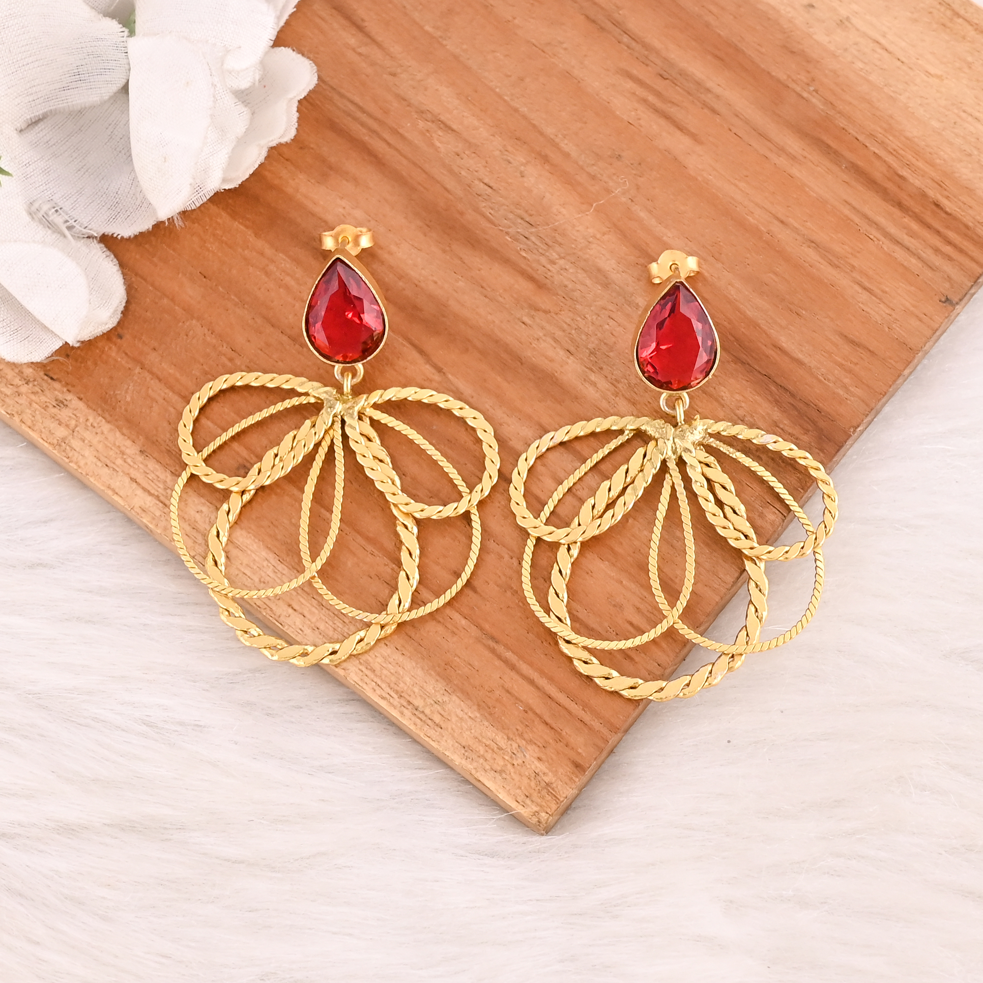 Red Hydro Gemstone Brass Earrings Gold Plated Handmade Jewelry for Women Wholesale Lot 10 Pairs