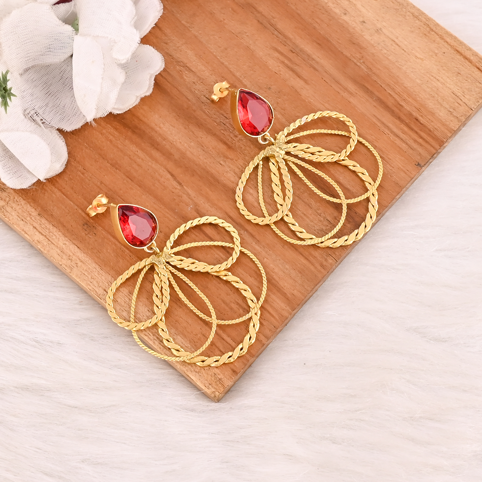 Red Hydro Gemstone Brass Earrings Gold Plated Handmade Jewelry for Women Wholesale Lot 10 Pairs