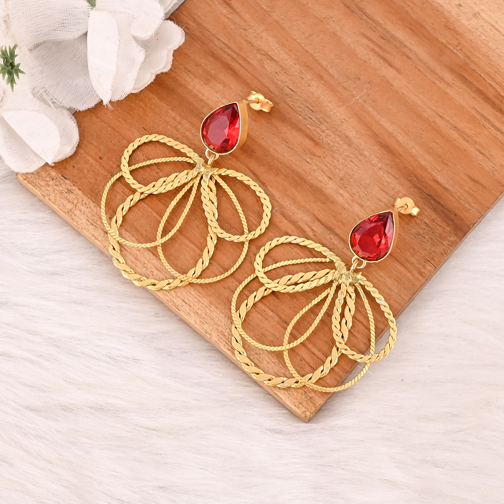 Red Hydro Gemstone Brass Earrings Gold Plated Handmade Jewelry for Women Wholesale Lot 10 Pairs