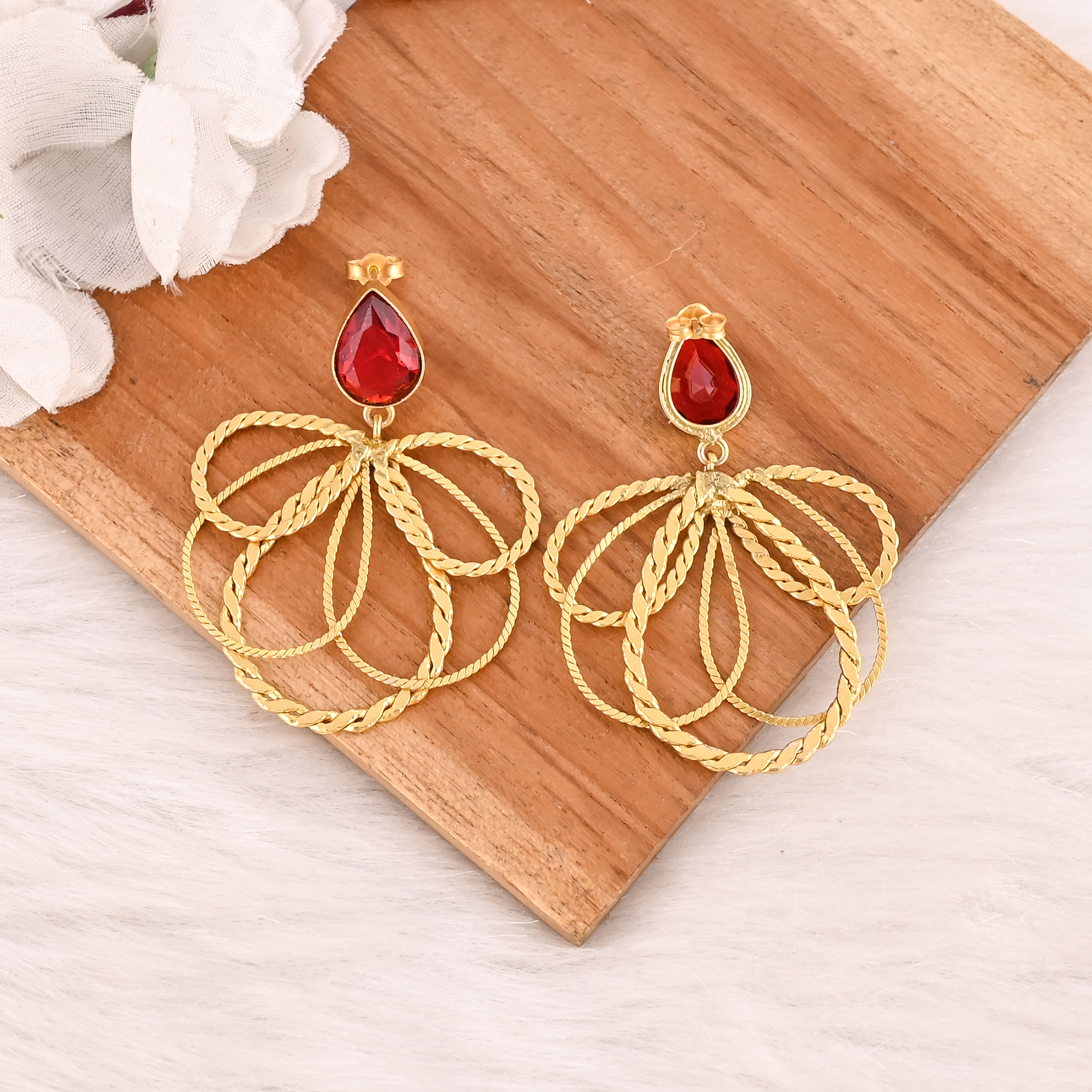 Red Hydro Gemstone Brass Earrings Gold Plated Handmade Jewelry for Women Wholesale Lot 10 Pairs