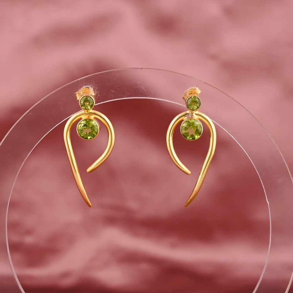 Image of Natural Peridot Gemstone Stylish Stud Earrings | Gold Plated Brass