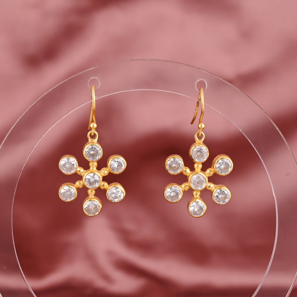 Image of Floral  Design Cubic Zirconia Stone Drop Earrings | Gold Plated 925 Sterling Silver