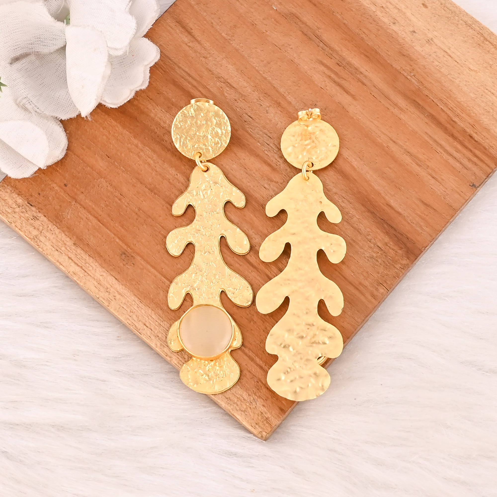 White Cats Eye Gemstone Brass Earrings Gold Plated Handmade Jewelry for Women Wholesale Lot 10 Pairs