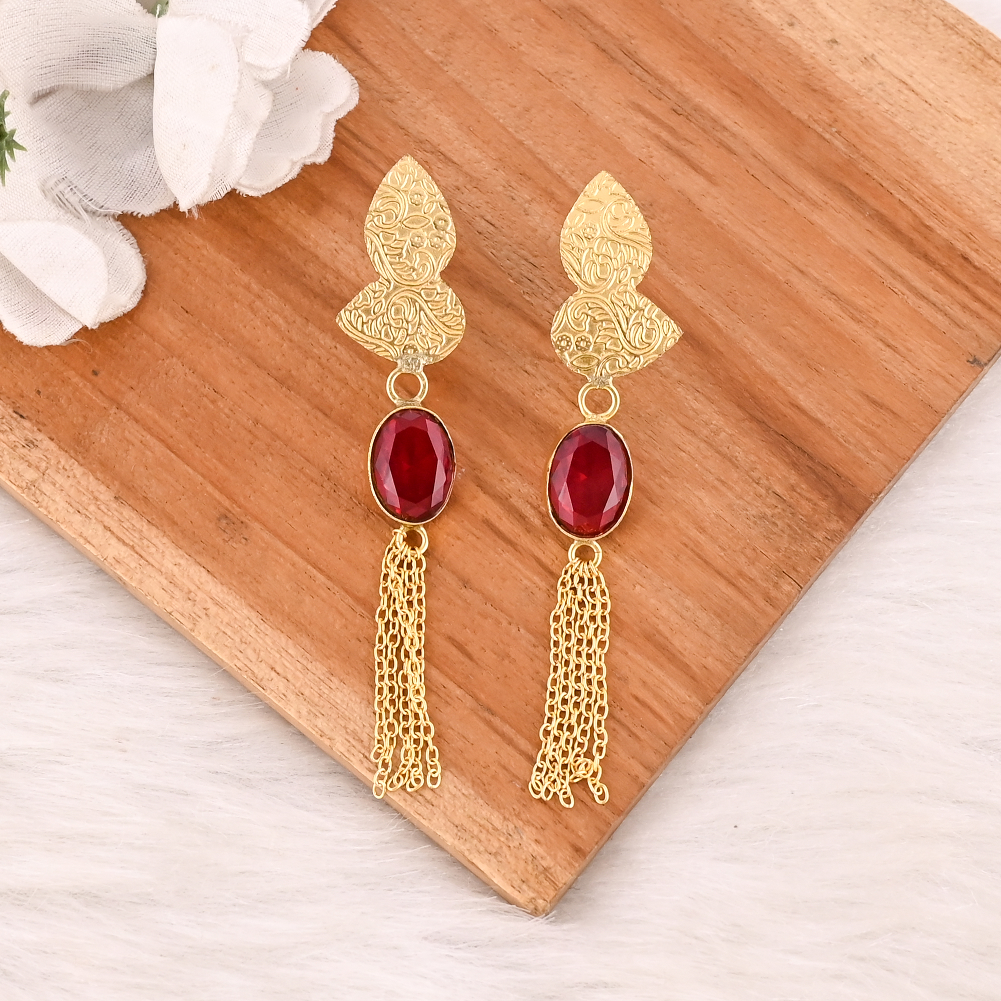 Garnet Hydro Gemstone Brass Earrings Gold Plated Handmade Jewelry for Women Wholesale Lot 10 Pairs