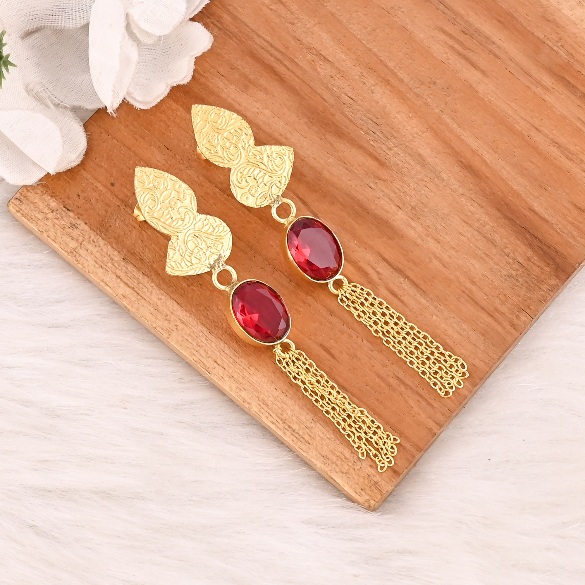 Garnet Hydro Gemstone Brass Earrings Gold Plated Handmade Jewelry for Women Wholesale Lot 10 Pairs