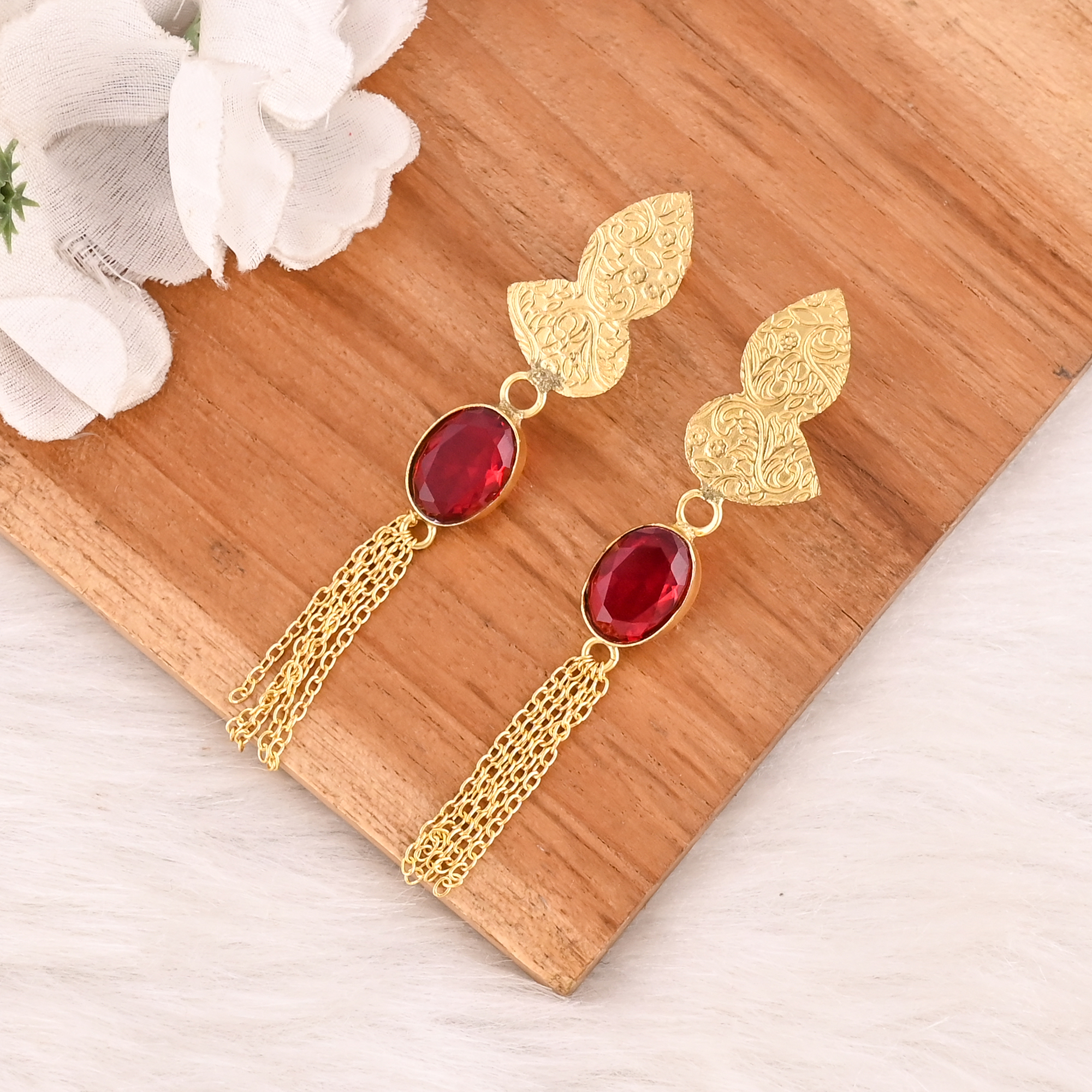 Garnet Hydro Gemstone Brass Earrings Gold Plated Handmade Jewelry for Women Wholesale Lot 10 Pairs