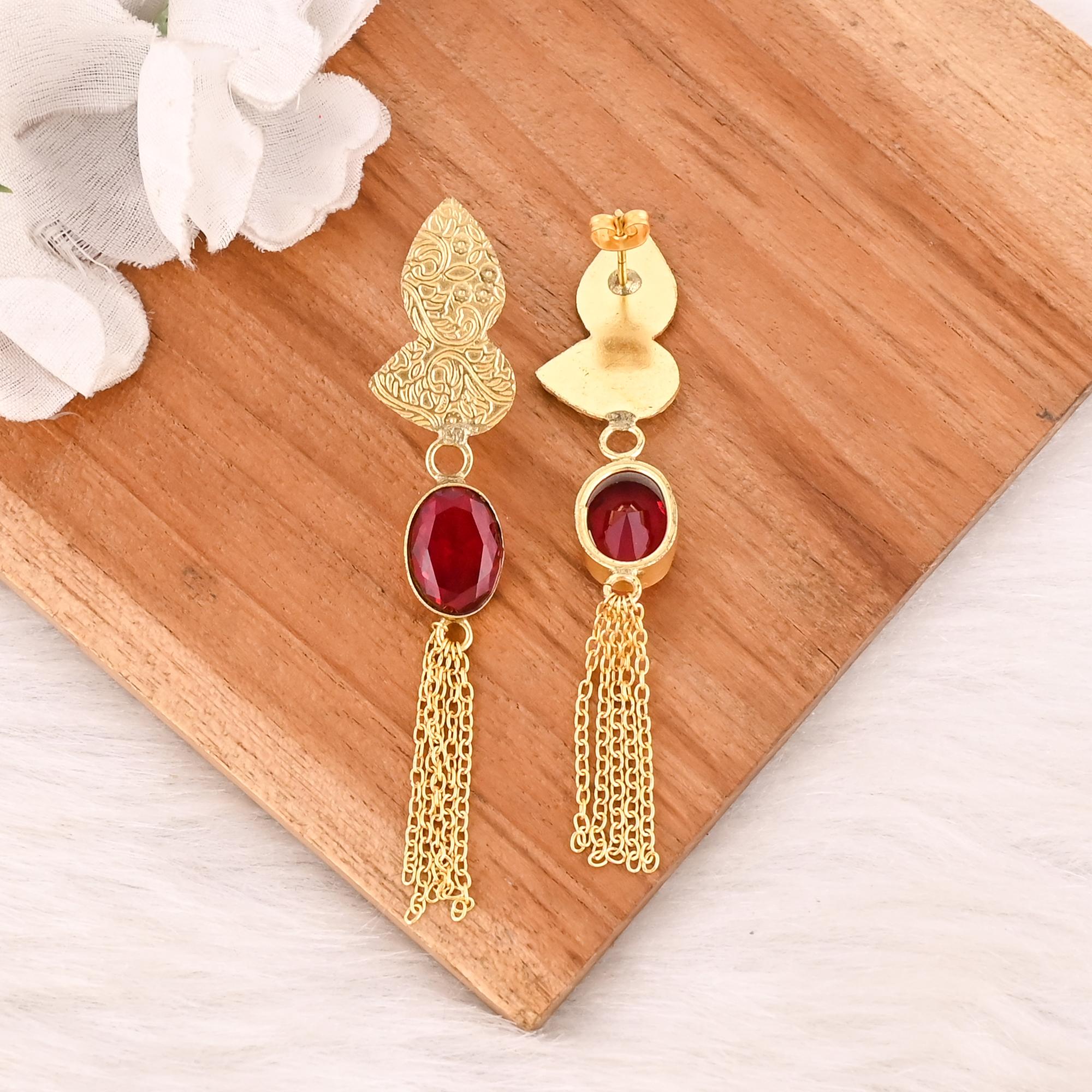 Garnet Hydro Gemstone Brass Earrings Gold Plated Handmade Jewelry for Women Wholesale Lot 10 Pairs