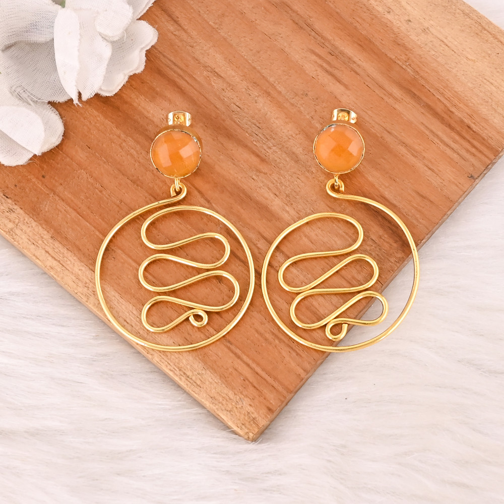 Image of Citrine Hydro Gemstone Earrings Handmade Gold Plated Brass Jewelry for Women Wholesale Lot 10 Pairs