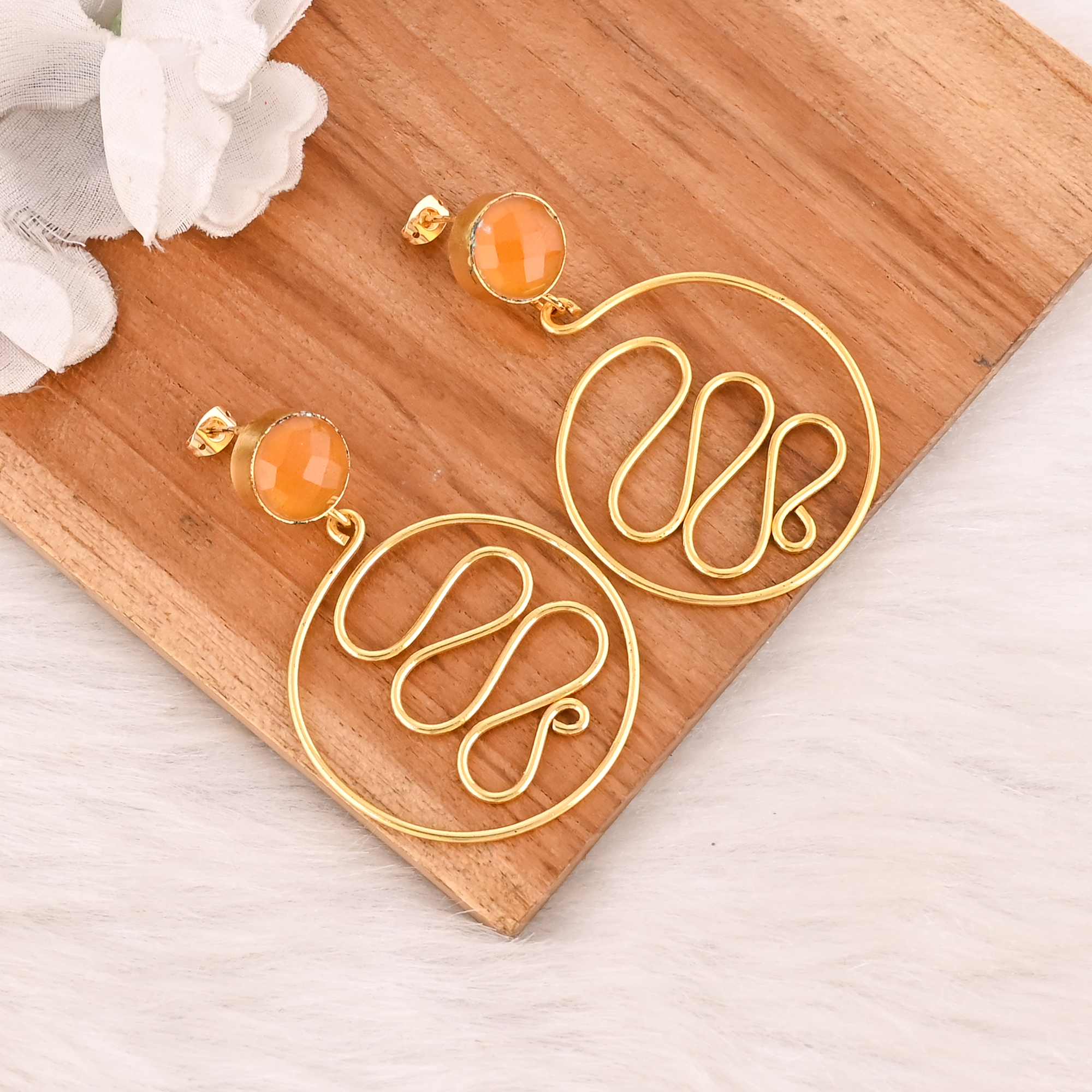 Citrine Hydro Gemstone Earrings Handmade Gold Plated Brass Jewelry for Women Wholesale Lot 10 Pairs