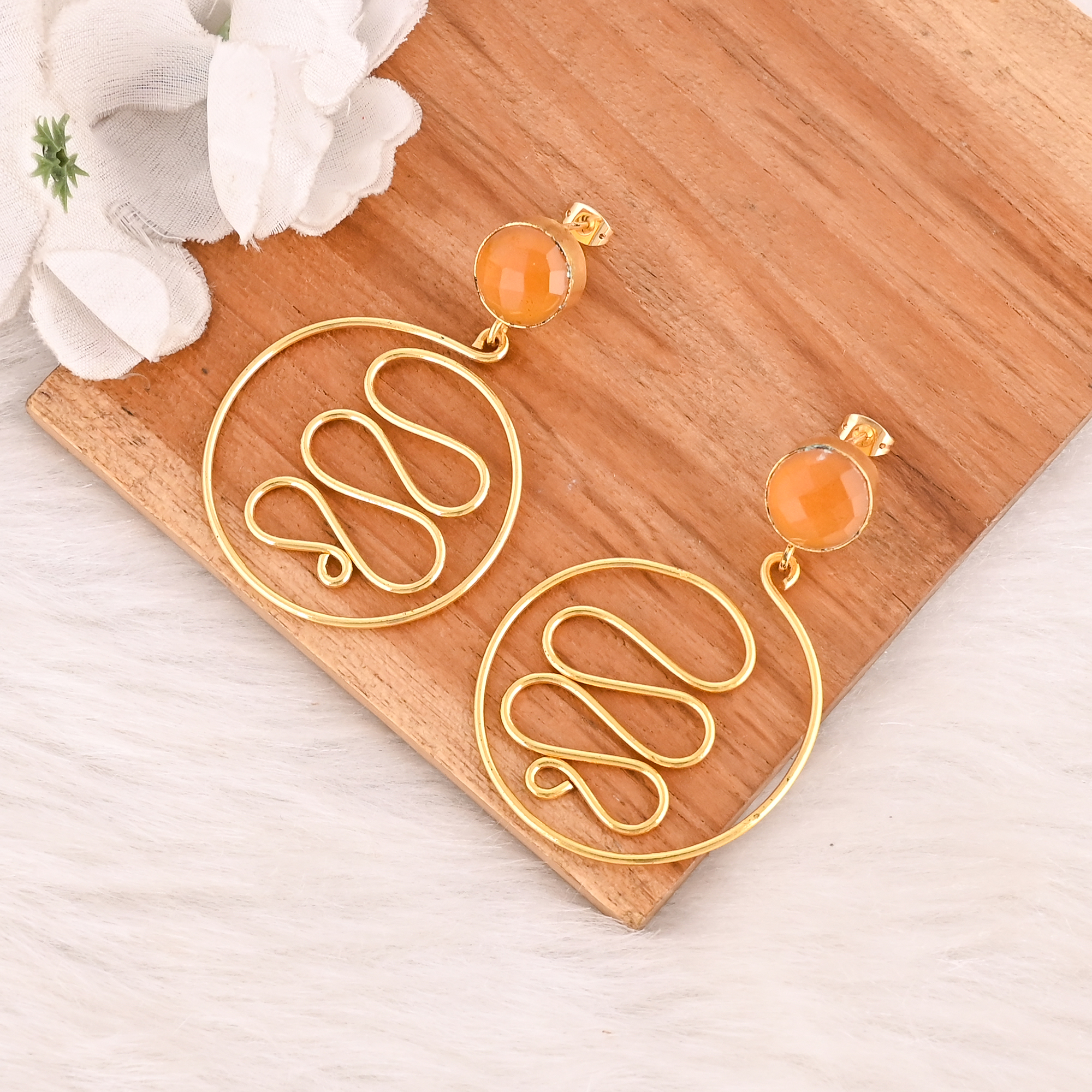 Citrine Hydro Gemstone Earrings Handmade Gold Plated Brass Jewelry for Women Wholesale Lot 10 Pairs